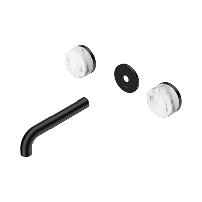 Nero Serenity Wall Basin Set 160mm Spout With Arabescato Corchia Handle Trim Kit Only, Matte Black