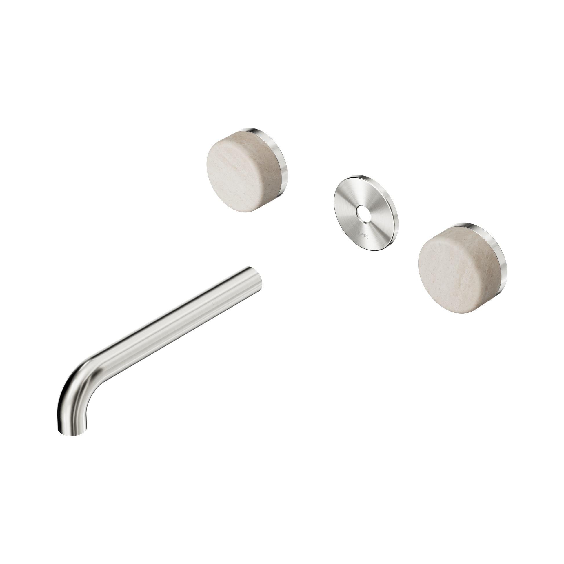 Nero Serenity Wall Basin Set 185mm Spout With Rome Travertine Handle Trim Kit Only, Brushed Nickel