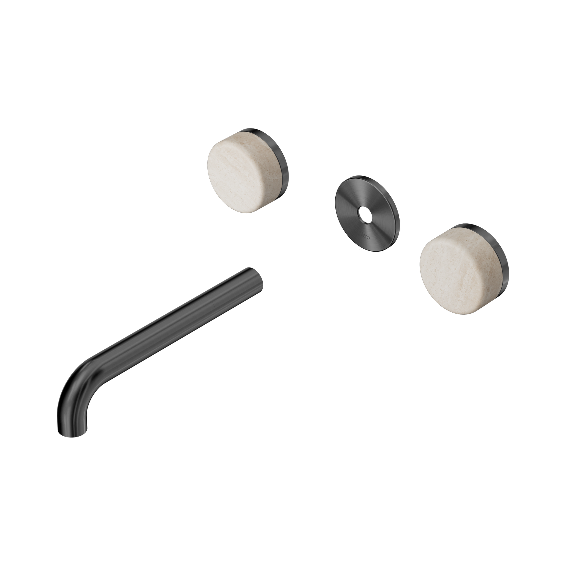 Nero Serenity Wall Basin Set 185mm Spout With Rome Travertine Handle Trim Kit Only, Gun Metal