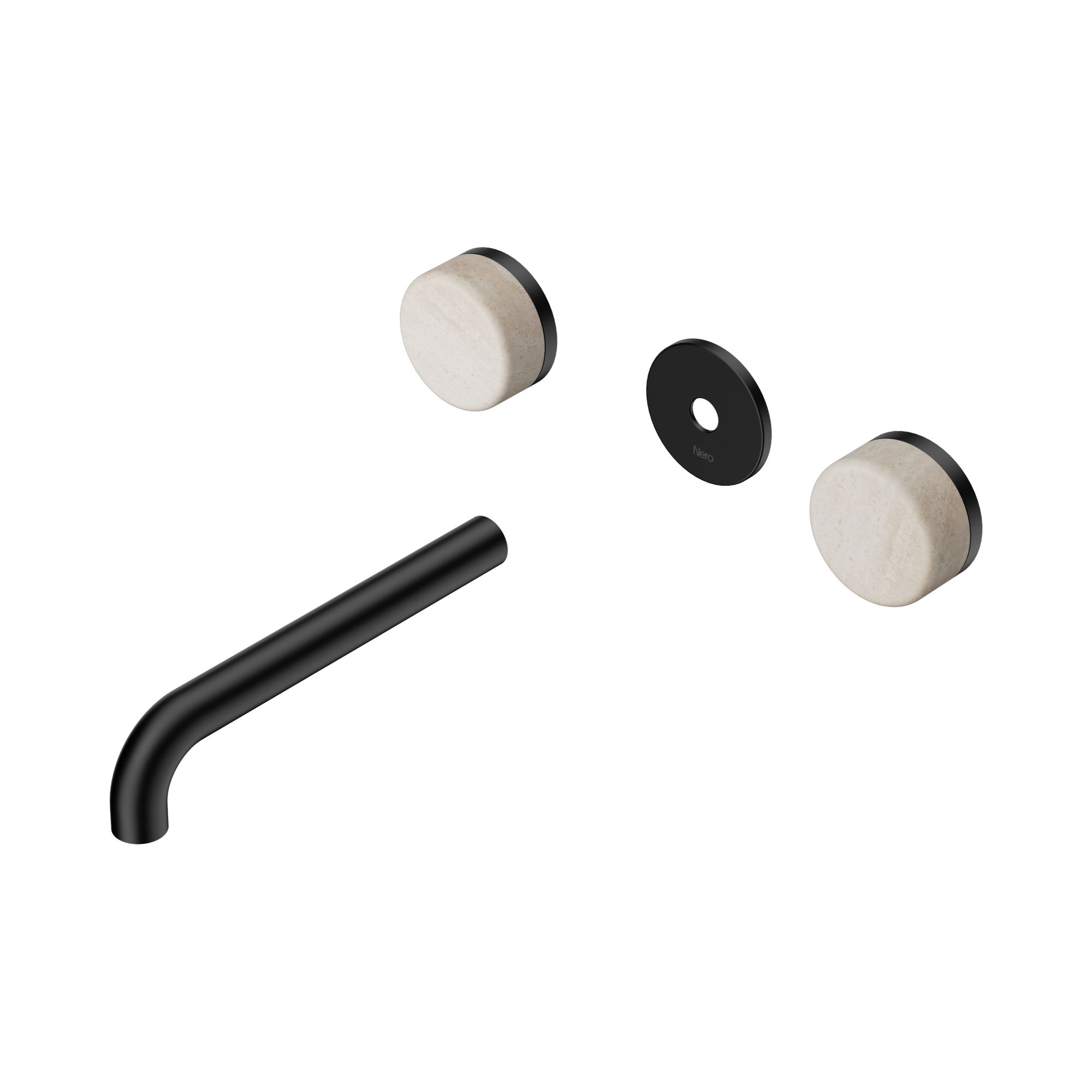 Nero Serenity Wall Basin Set 185mm Spout With Rome Travertine Handle Trim Kit Only, Matte Black