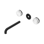 Nero Serenity Wall Basin Set 185mm Spout With Arabescato Corchia Handle Trim Kit Only, Matte Black