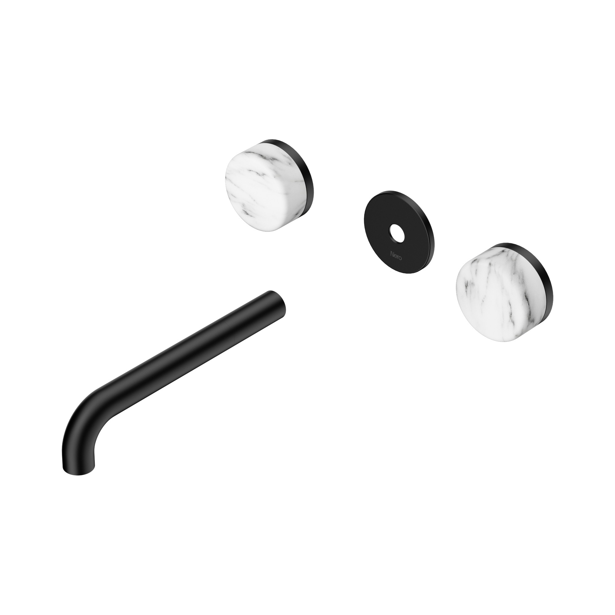 Nero Serenity Wall Basin Set 185mm Spout With Arabescato Corchia Handle Trim Kit Only, Matte Black