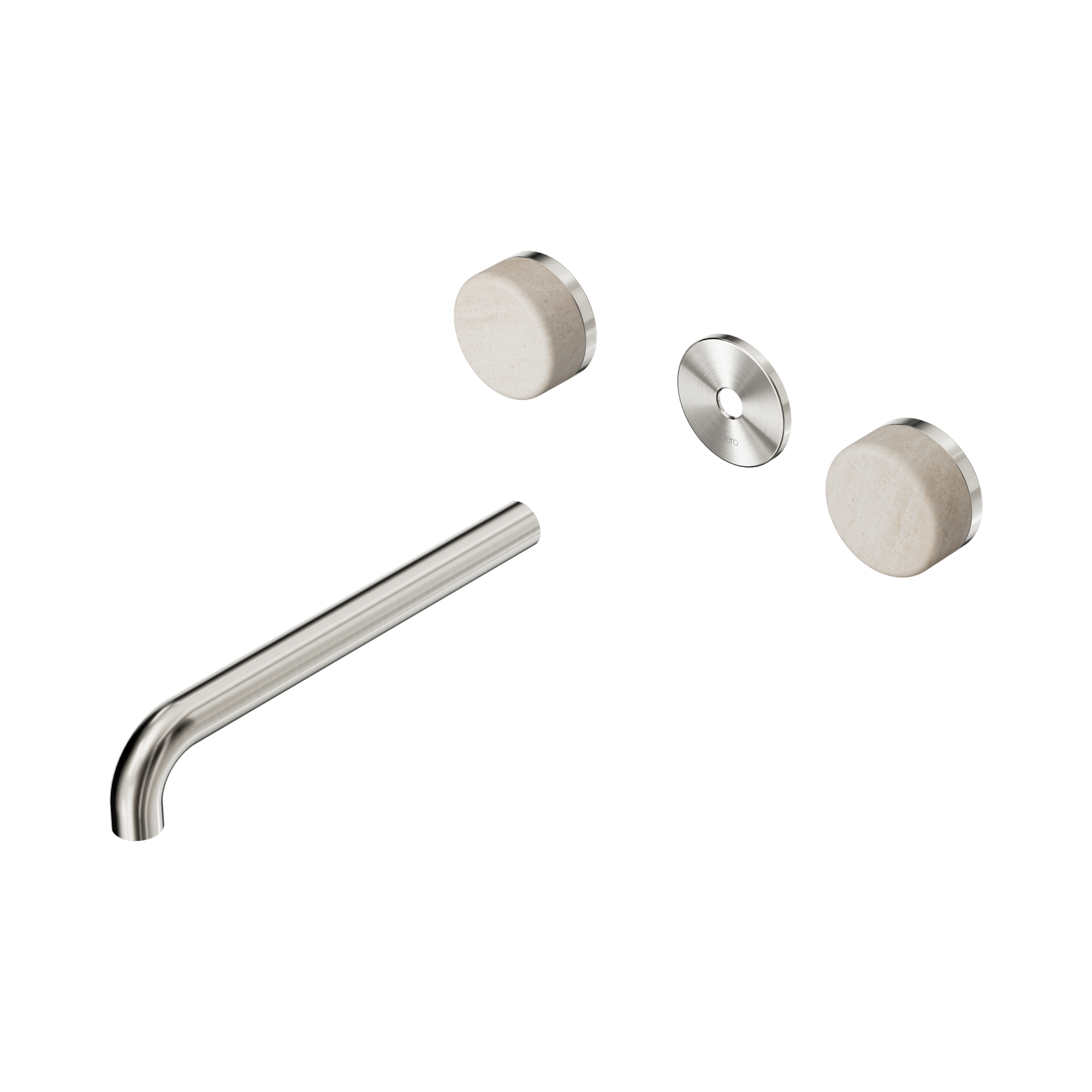 Nero Serenity Wall Basin Set 220mm Spout With Rome Travertine Handle Trim Kit Only, Brushed Nickel