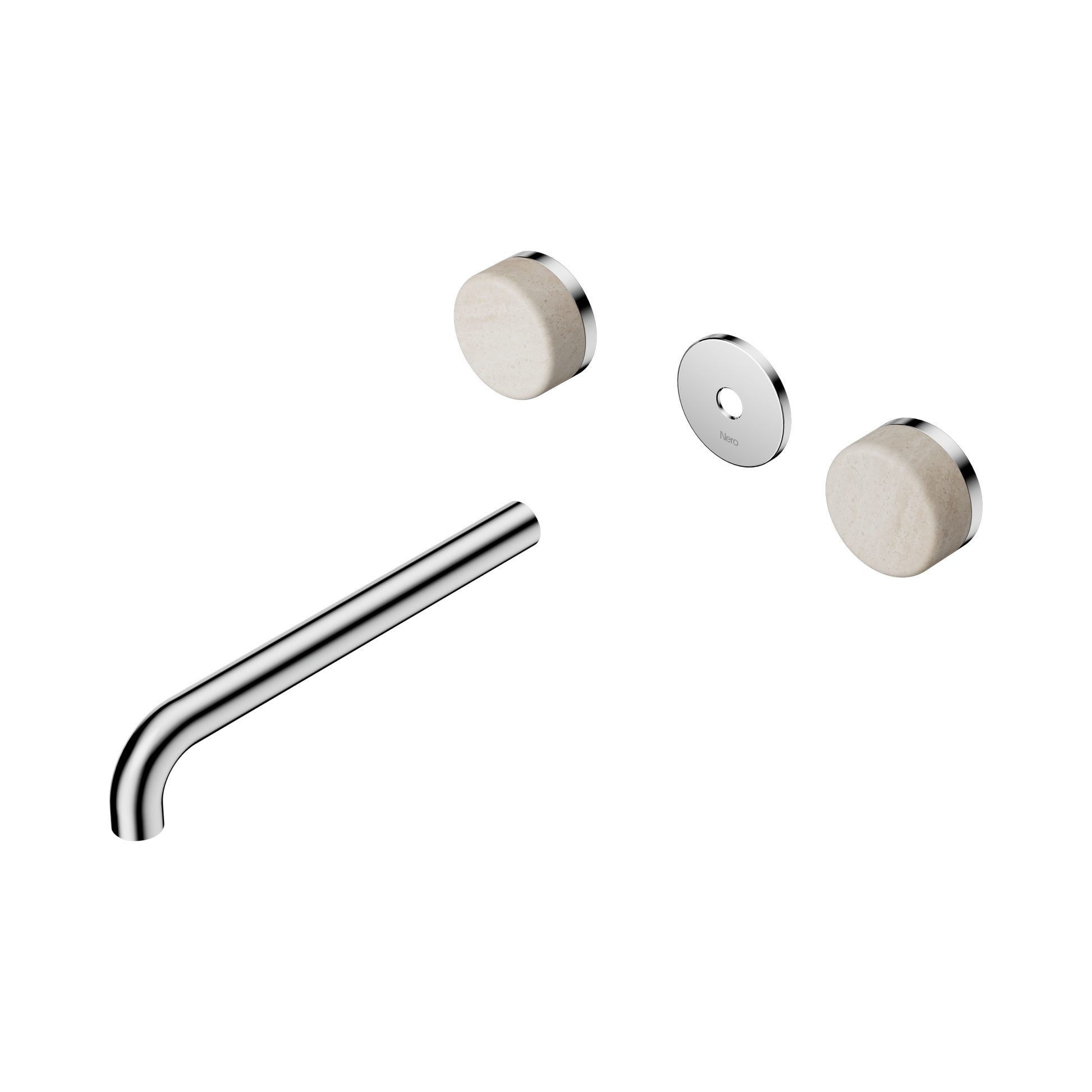 Nero Serenity Wall Basin Set 220mm Spout With Rome Travertine Handle Trim Kit Only, Chrome