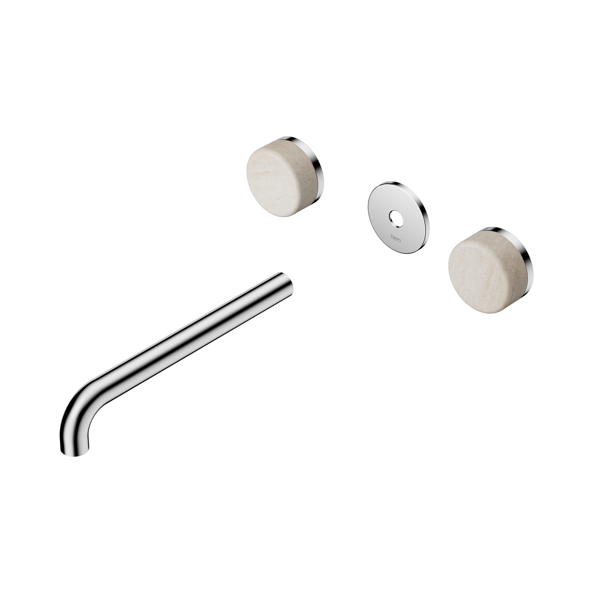 Nero Serenity Wall Basin Set 220mm Spout With Rome Travertine Handle Trim Kit Only, Chrome