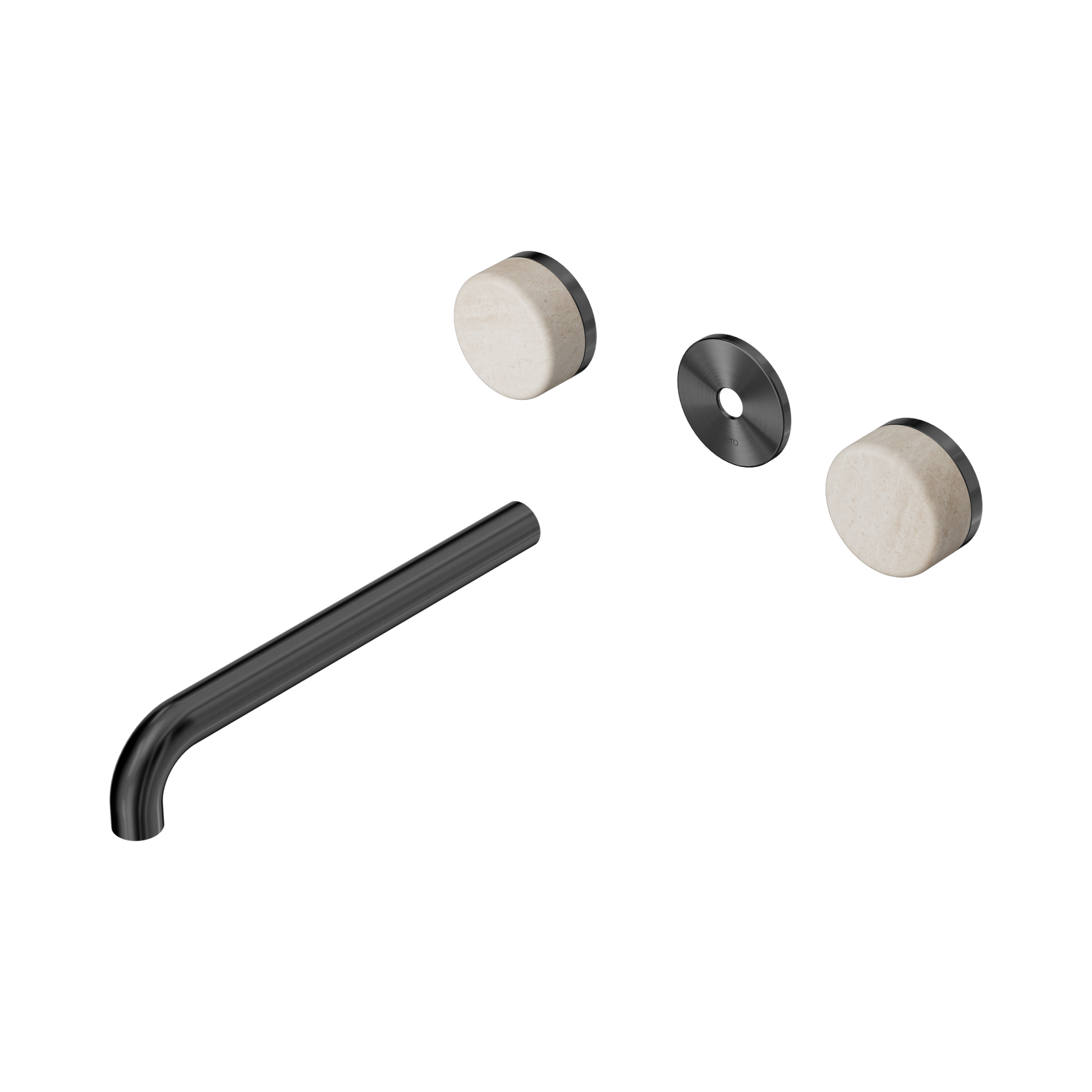 Nero Serenity Wall Basin Set 220mm Spout With Rome Travertine Handle Trim Kit Only, Gun Metal