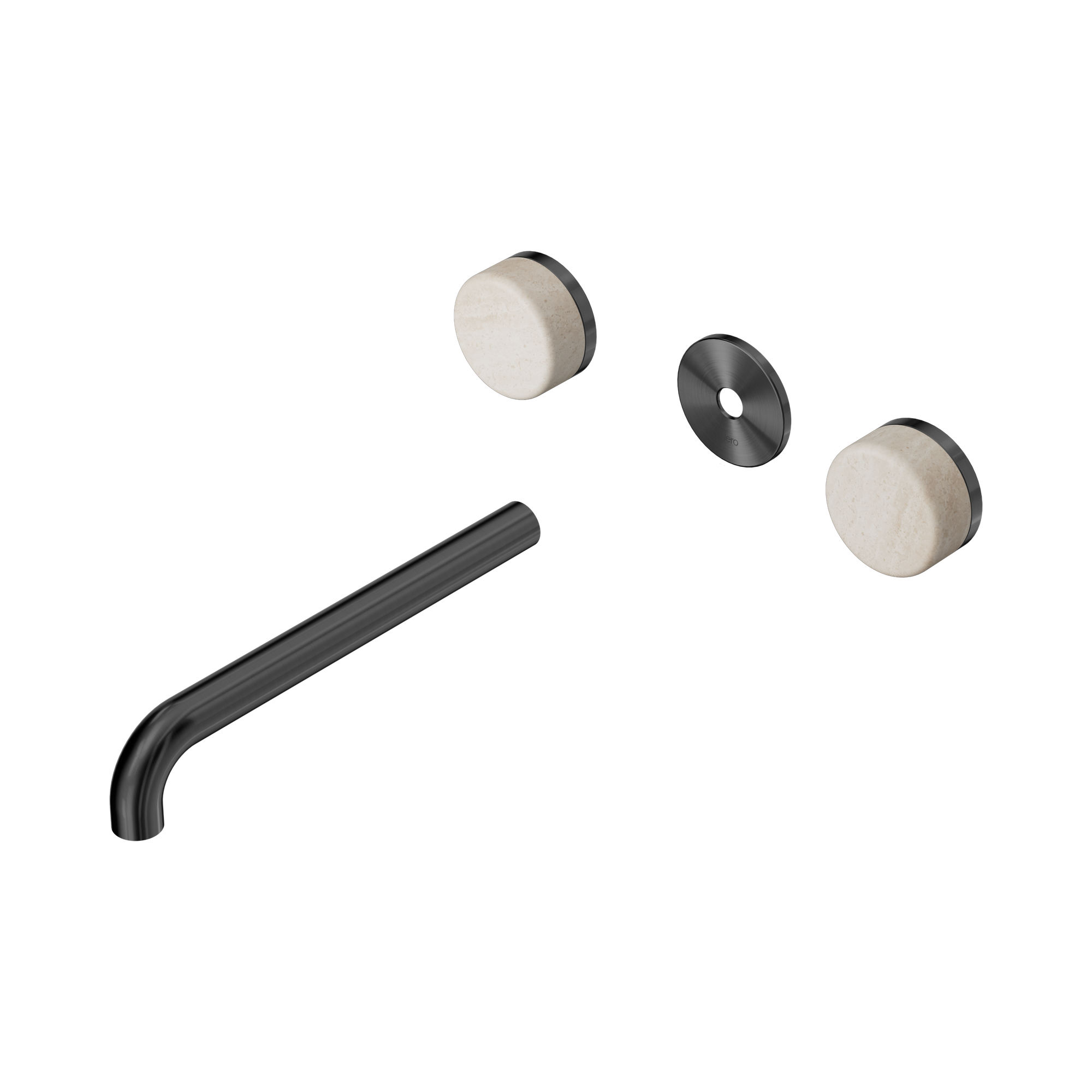 Nero Serenity Wall Basin Set 220mm Spout With Rome Travertine Handle Trim Kit Only, Gun Metal