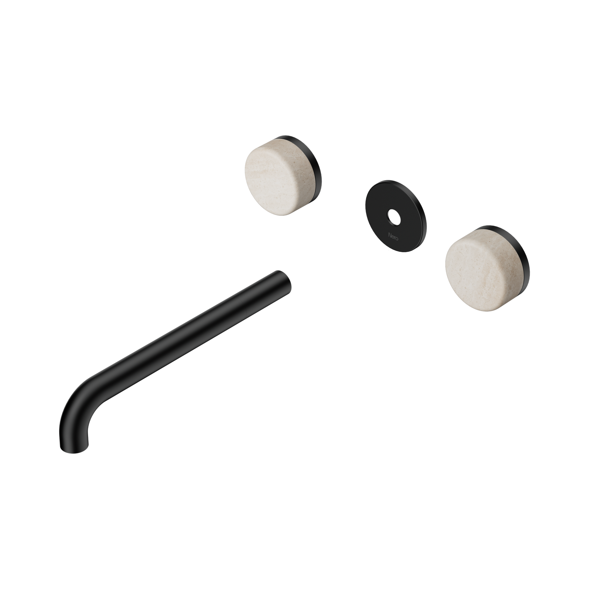 Nero Serenity Wall Basin Set 220mm Spout With Rome Travertine Handle Trim Kit Only, Matte Black