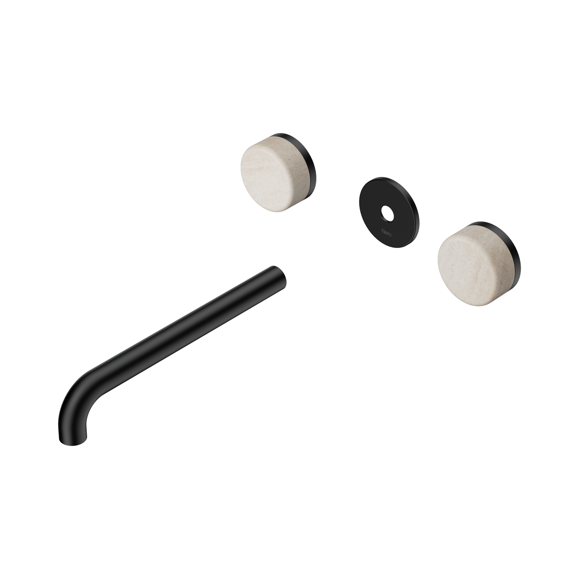 Nero Serenity Wall Basin Set 220mm Spout With Rome Travertine Handle Trim Kit Only, Matte Black