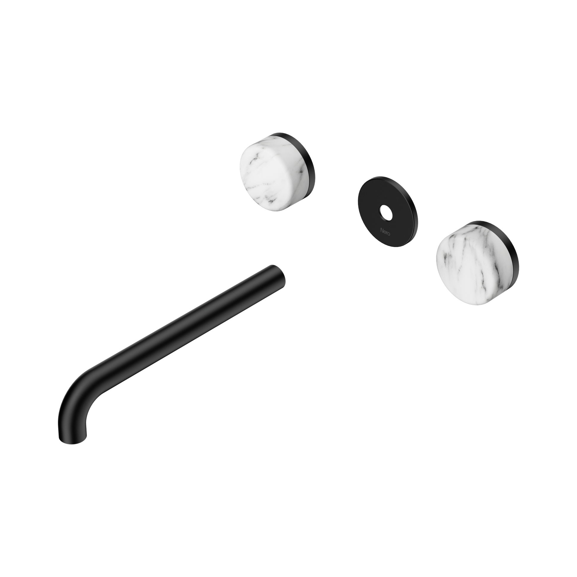 Nero Serenity Wall Basin Set 220mm Spout With Arabescato Corchia Handle Trim Kit Only, Matte Black