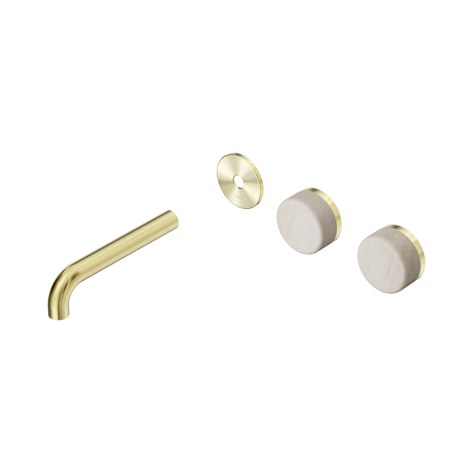 Nero Serenity Wall Basin Set 160mm Offset Spout With Rome Travertine Handle Trim Kit Only, Brushed Gold