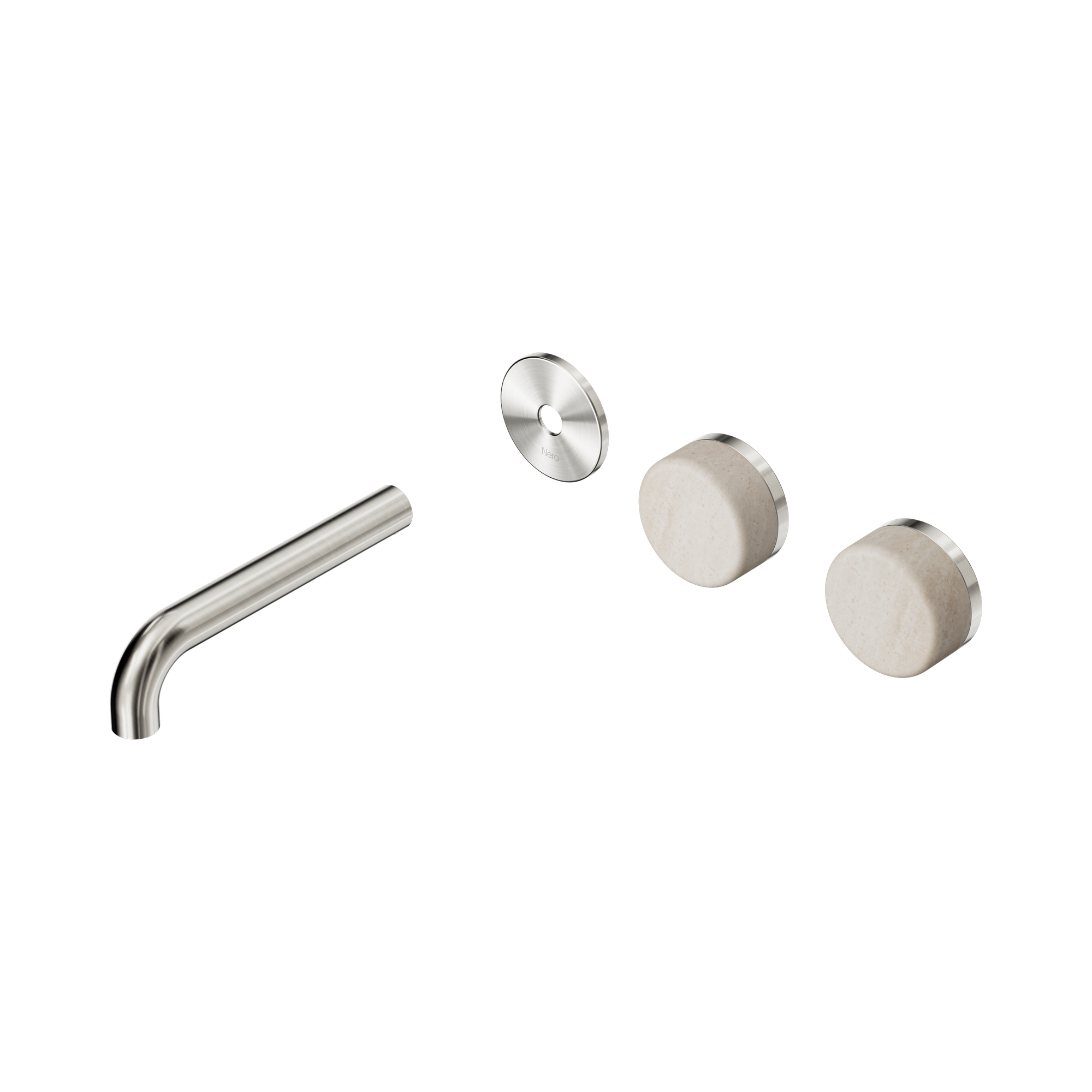 Nero Serenity Wall Basin Set 160mm Offset Spout With Rome Travertine Handle Trim Kit Only, Brushed Nickel
