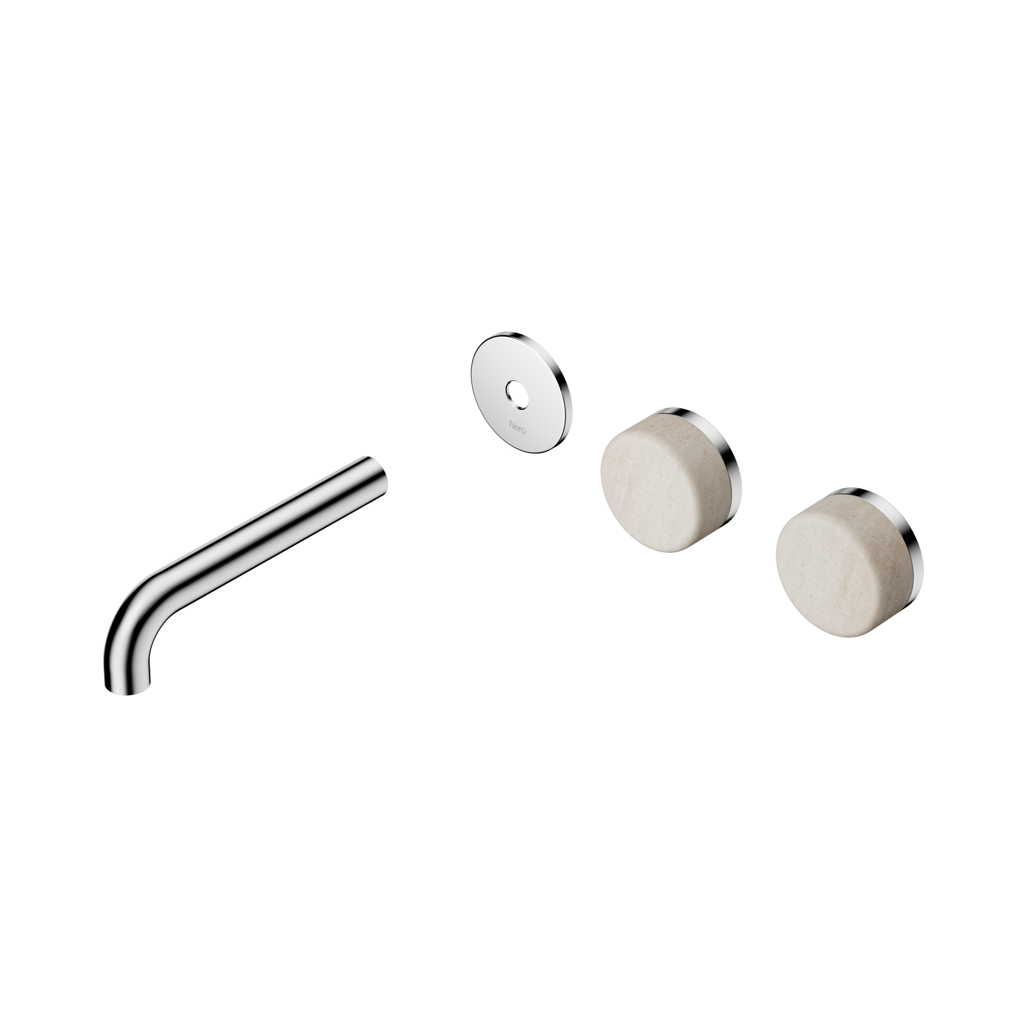 Nero Serenity Wall Basin Set 160mm Offset Spout With Rome Travertine Handle Trim Kit Only, Chrome