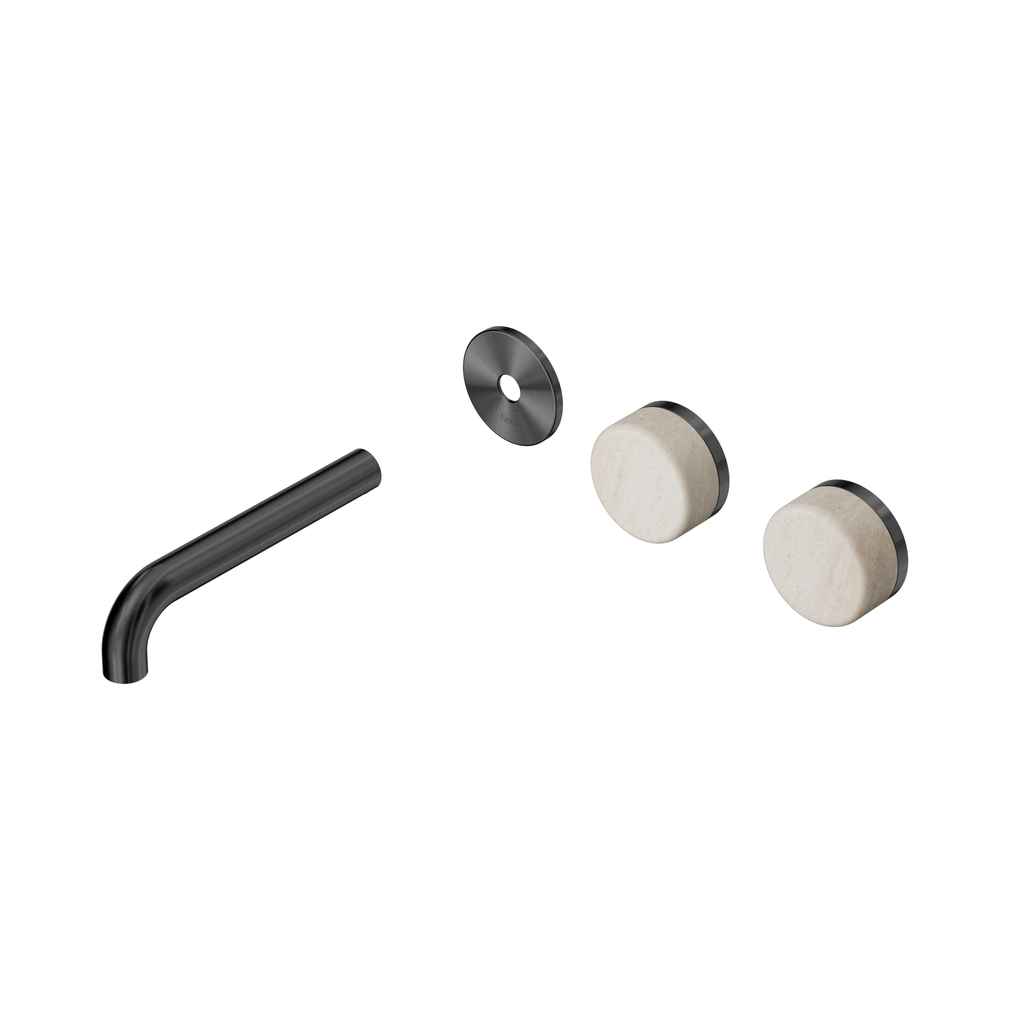 Nero Serenity Wall Basin Set 160mm Offset Spout With Rome Travertine Handle Trim Kit Only, Gun Metal