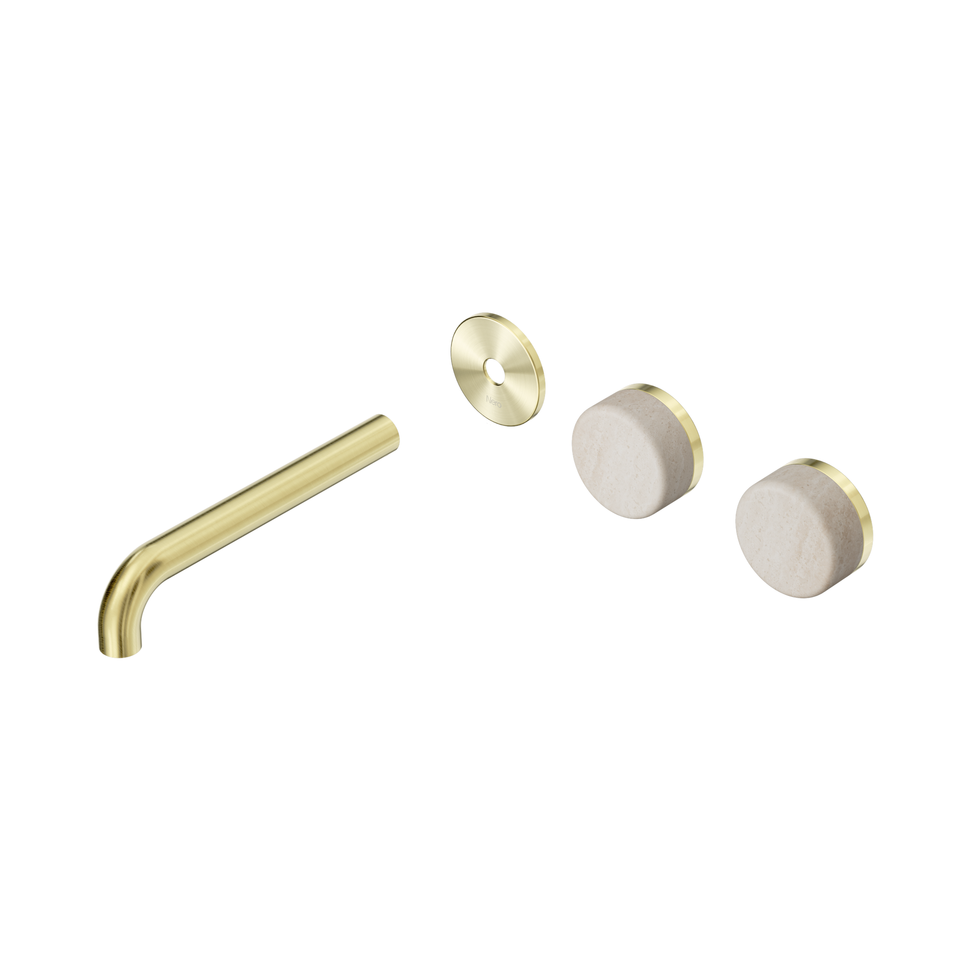 Nero Serenity Wall Basin Set 185mm Offset Spout With Rome Travertine Handle Trim Kit Only, Brushed Gold
