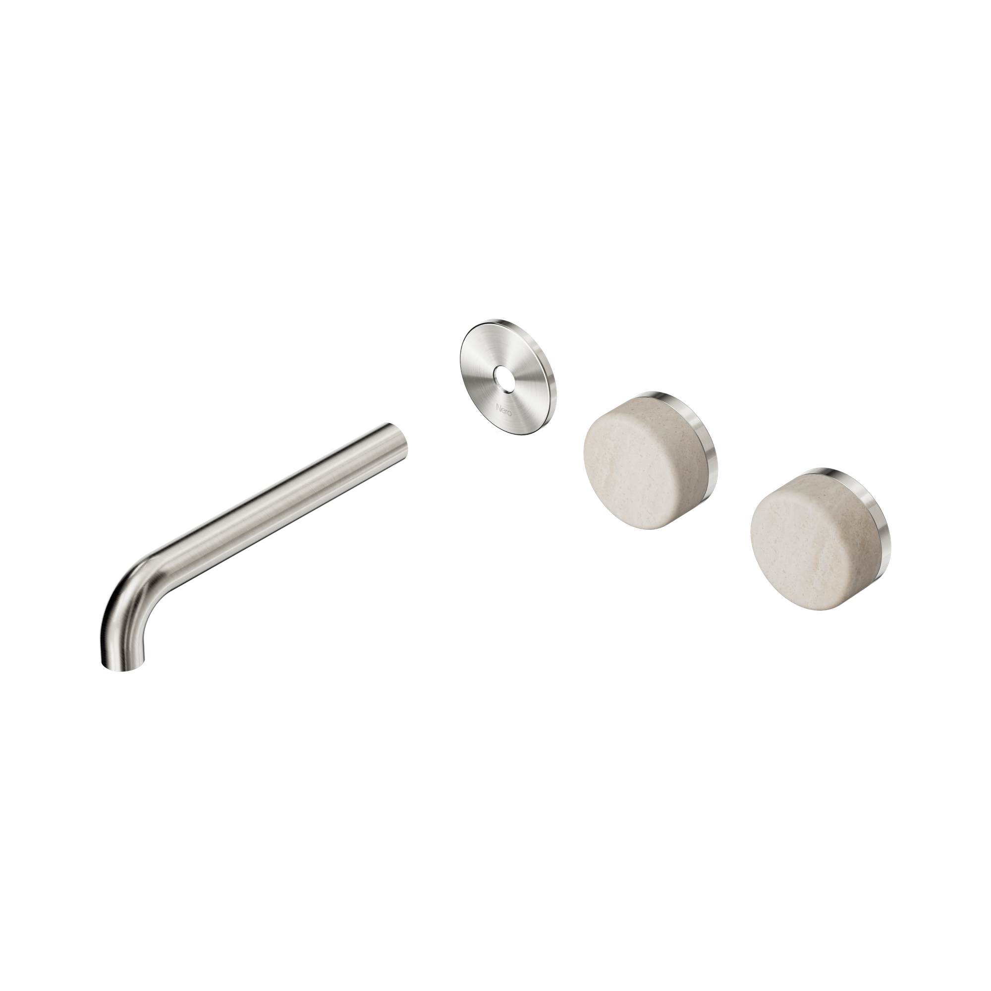 Nero Serenity Wall Basin Set 185mm Offset Spout With Rome Travertine Handle Trim Kit Only, Brushed Nickel