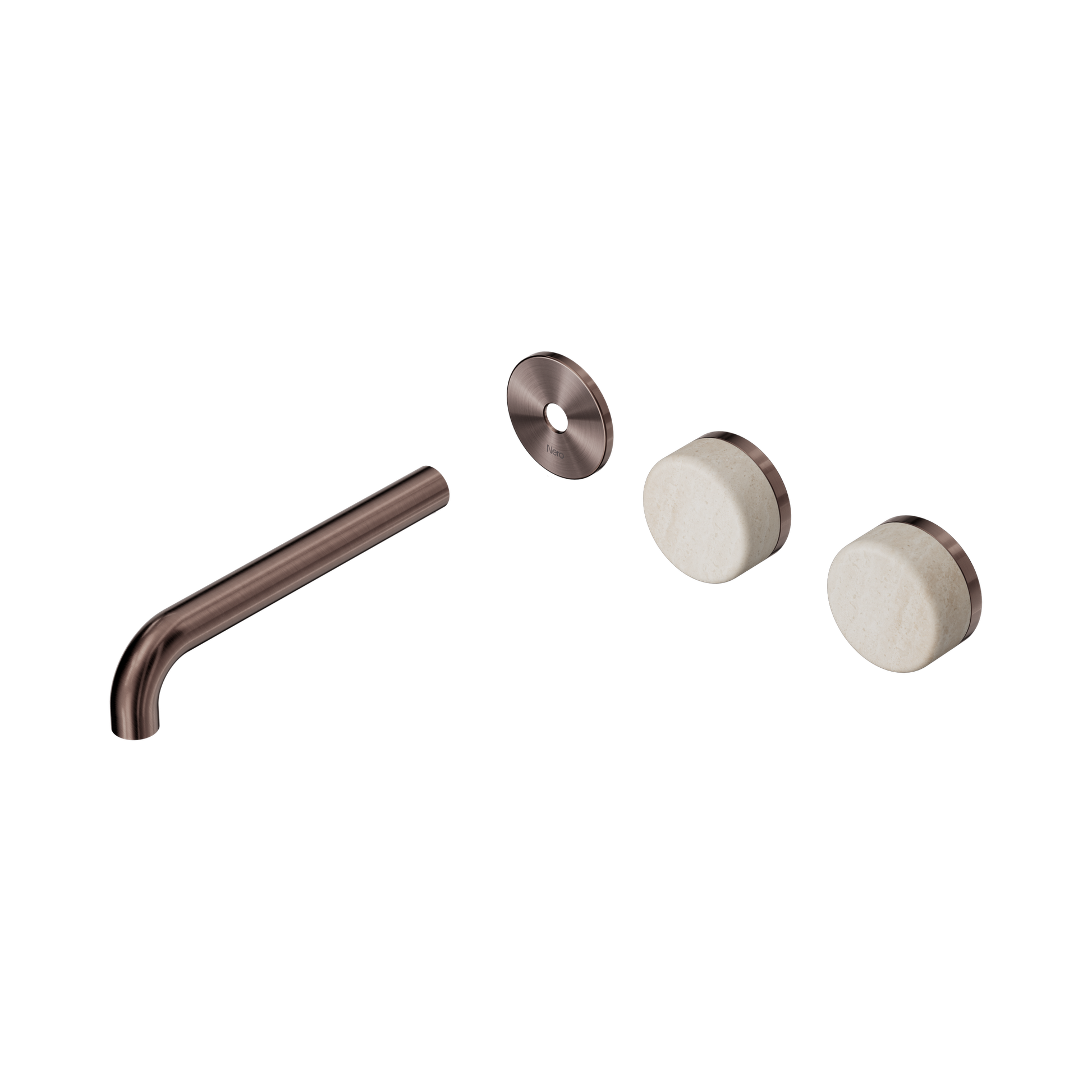 Nero Serenity Wall Basin Set 185mm Offset Spout With Rome Travertine Handle Trim Kit Only, Brushed Bronze