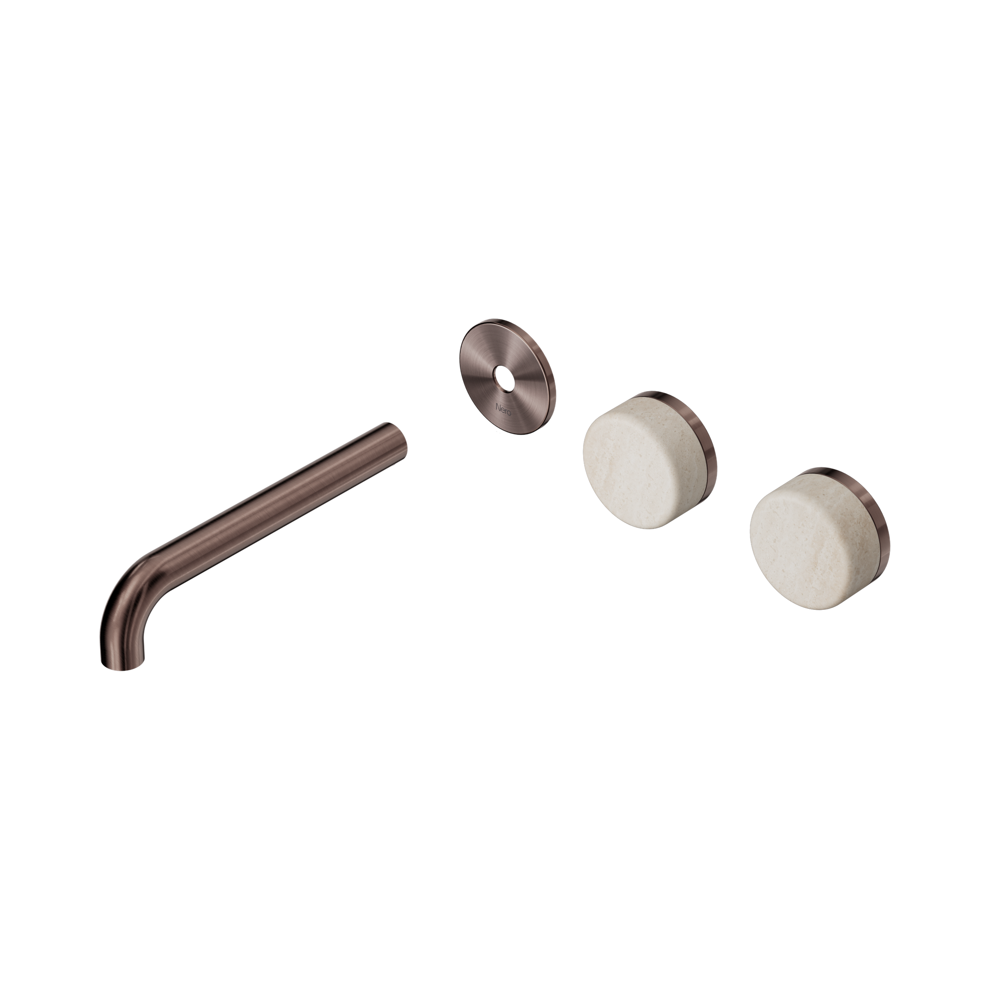 Nero Serenity Wall Basin Set 185mm Offset Spout With Rome Travertine Handle Trim Kit Only, Brushed Bronze