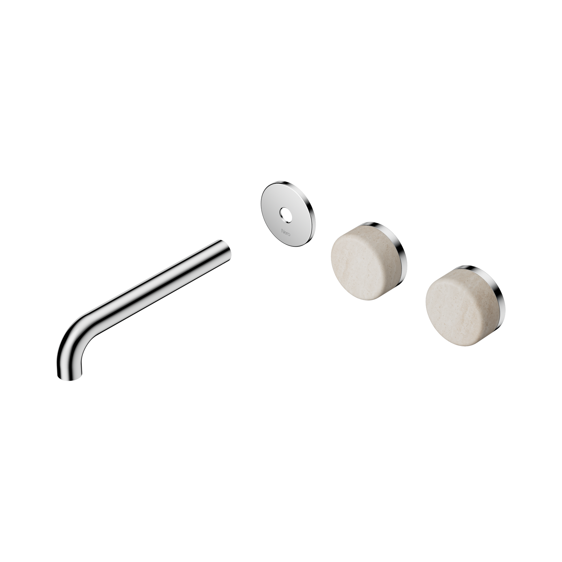 Nero Serenity Wall Basin Set 185mm Offset Spout With Rome Travertine Handle Trim Kit Only, Chrome