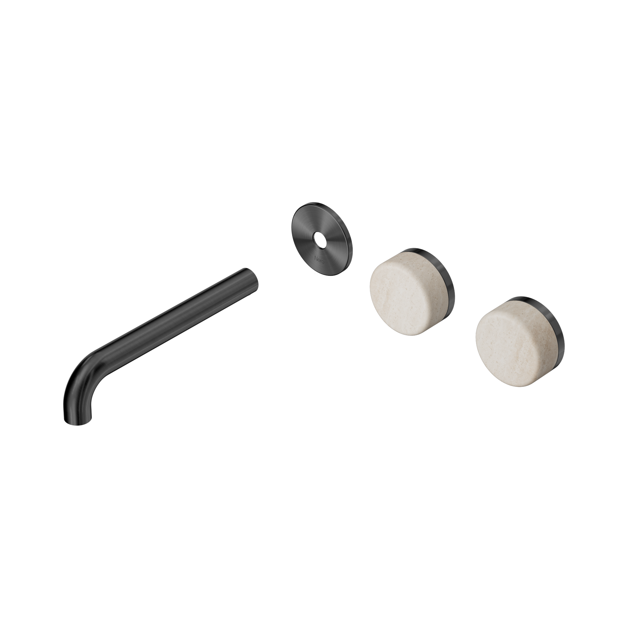 Nero Serenity Wall Basin Set 185mm Offset Spout With Rome Travertine Handle Trim Kit Only, Gun Metal