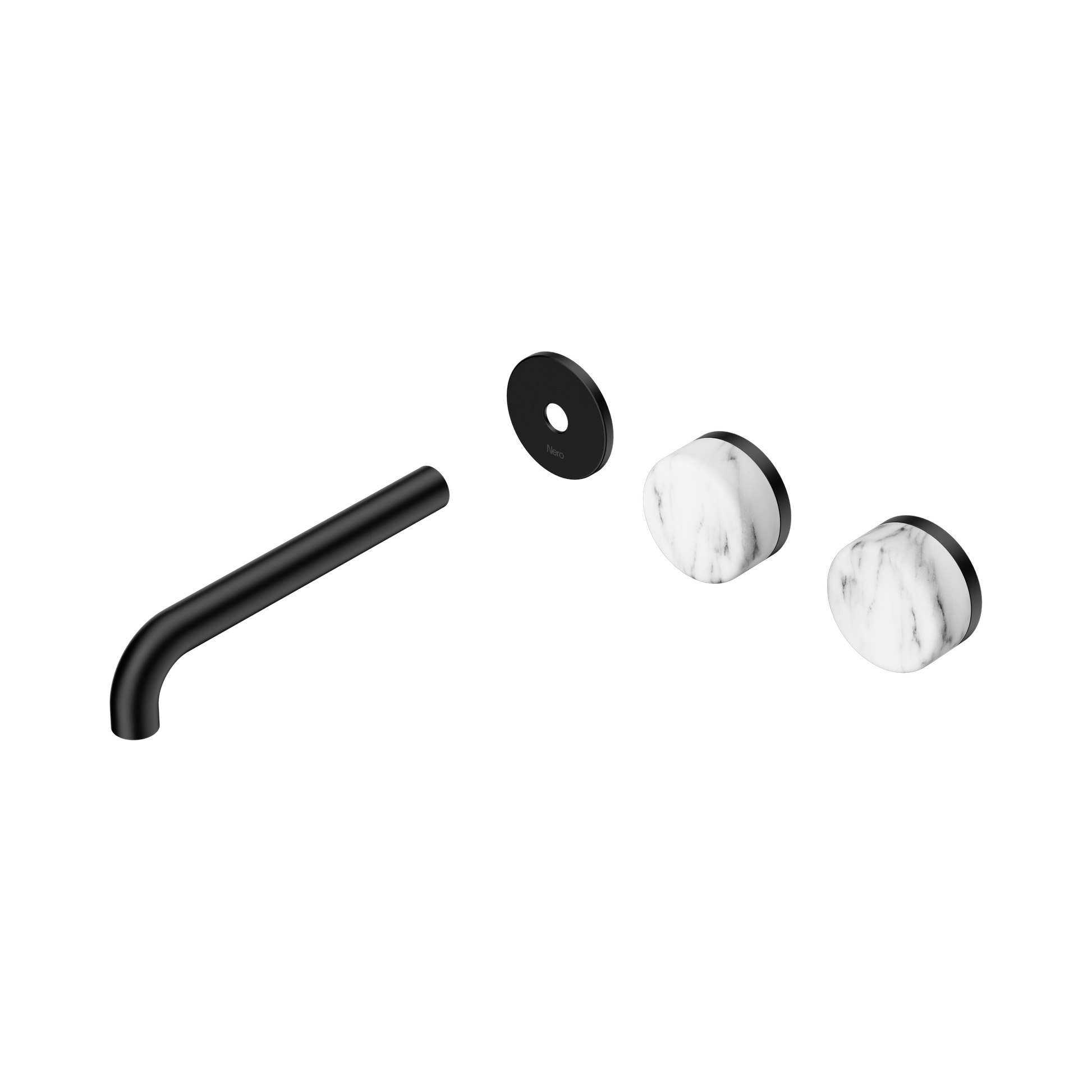 Nero Serenity Wall Basin Set 185mm Offset Spout With Arabescato Corchia Handle Trim Kit Only, Matte Black
