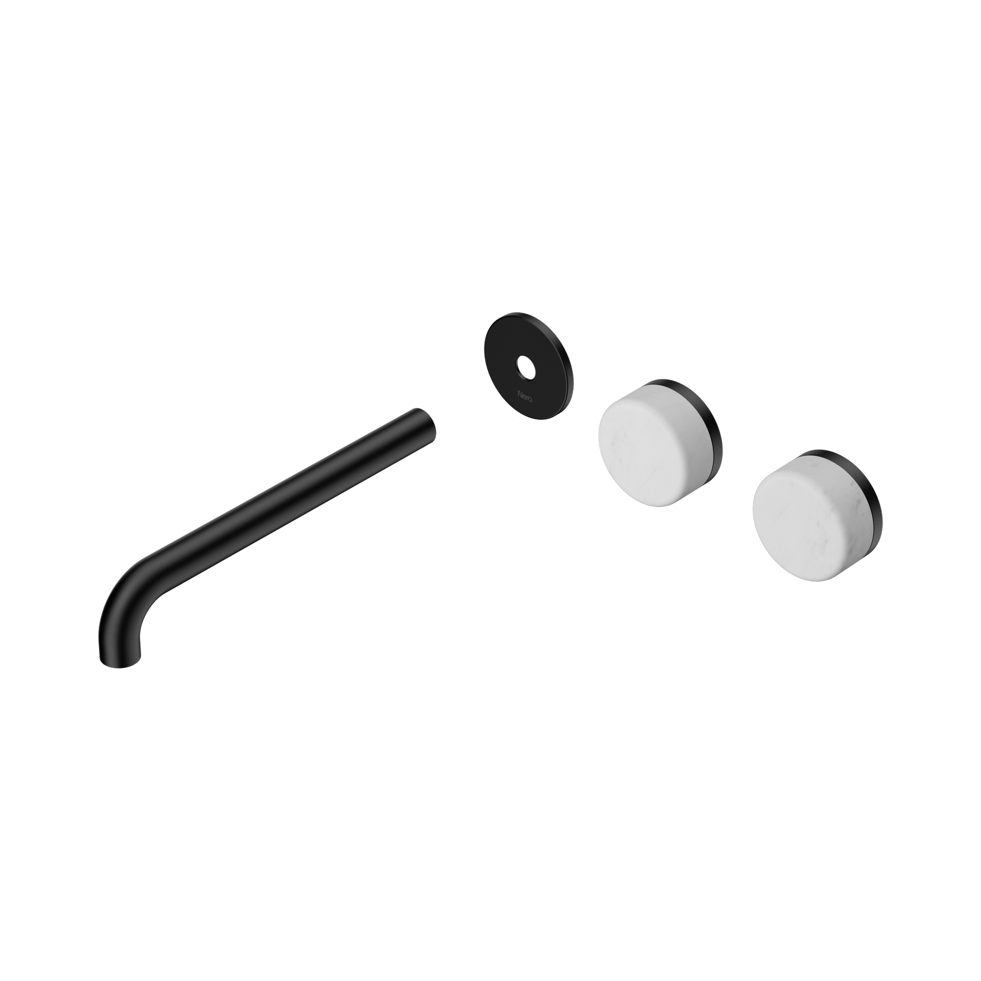 Nero Serenity Wall Basin Set 220mm Offset Spout With Carrara Handle Trim Kit Only, Matte Black