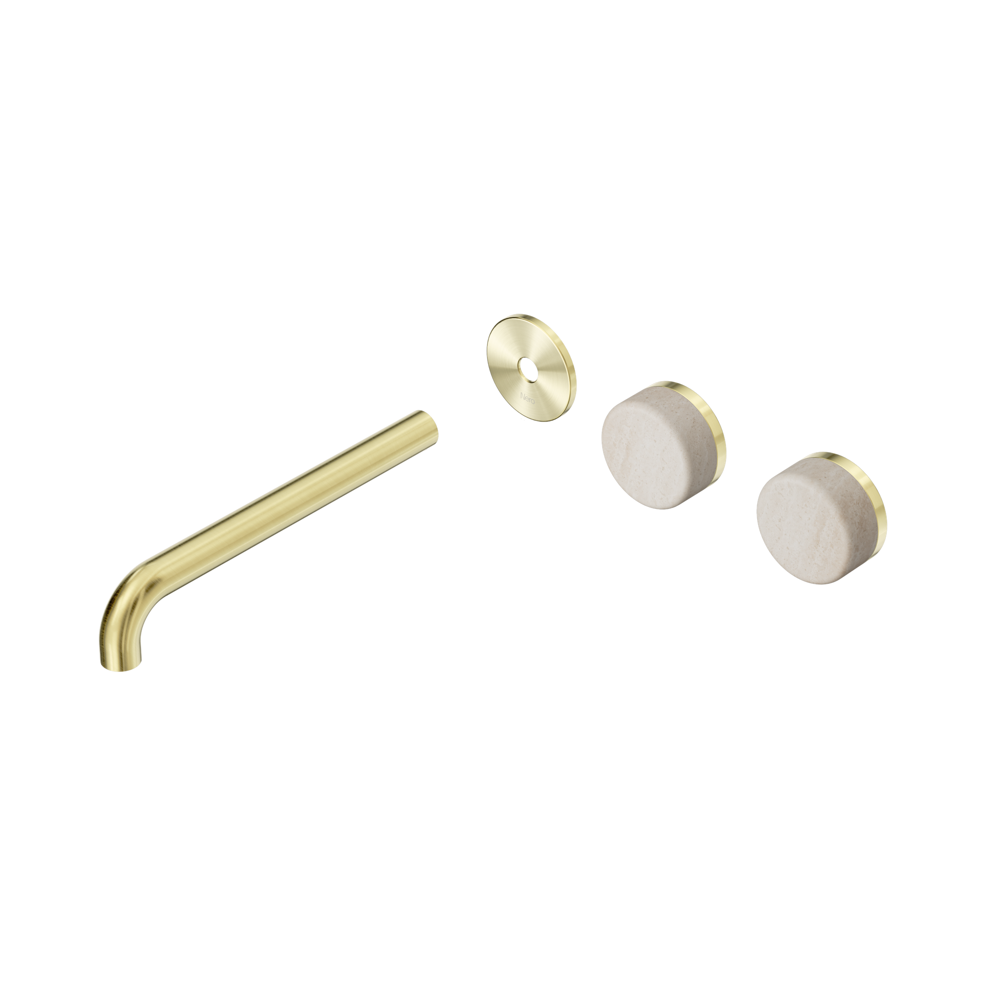 Nero Serenity Wall Basin Set 220mm Offset Spout With Rome Travertine Handle Trim Kit Only, Brushed Gold