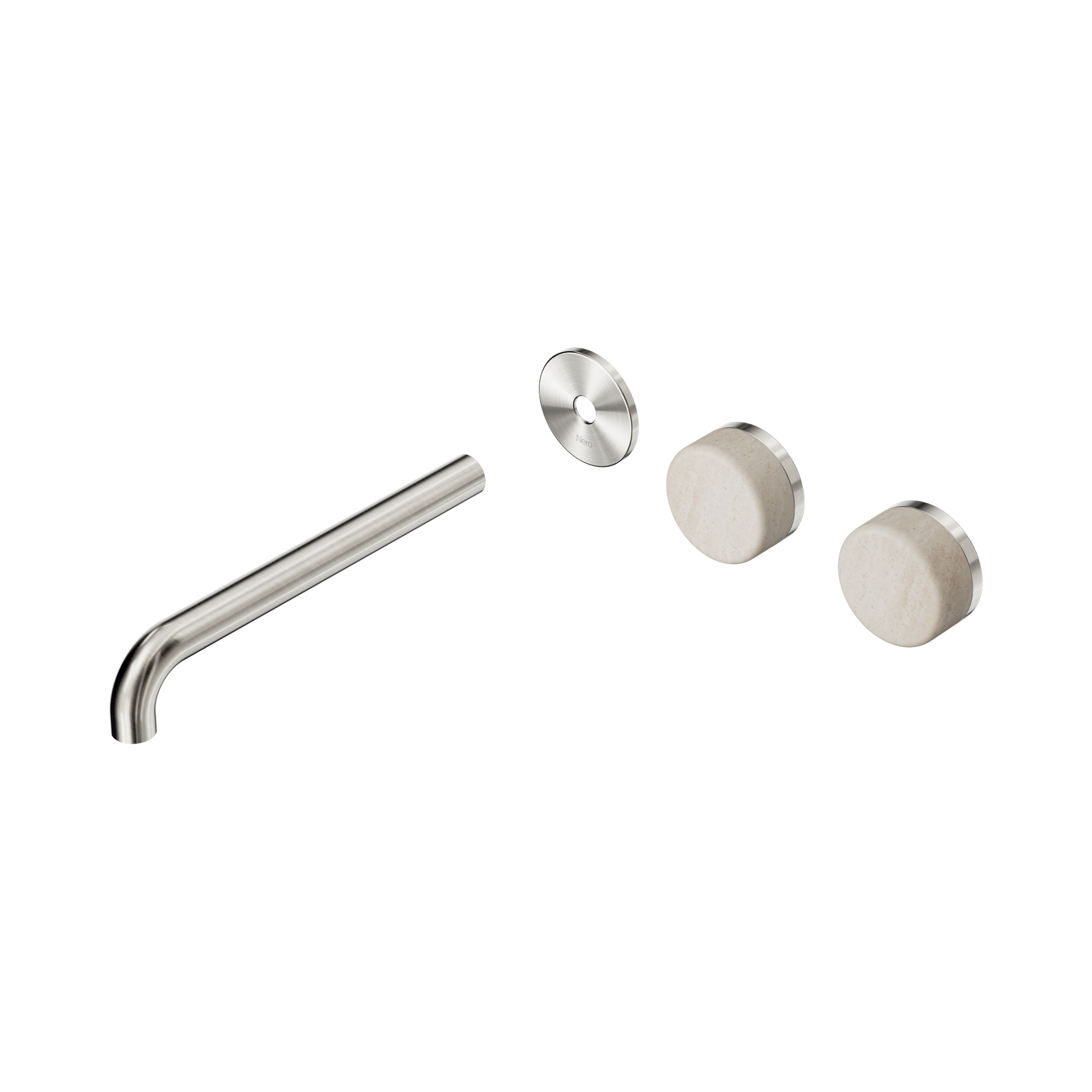 Nero Serenity Wall Basin Set 220mm Offset Spout With Rome Travertine Handle Trim Kit Only, Brushed Nickel