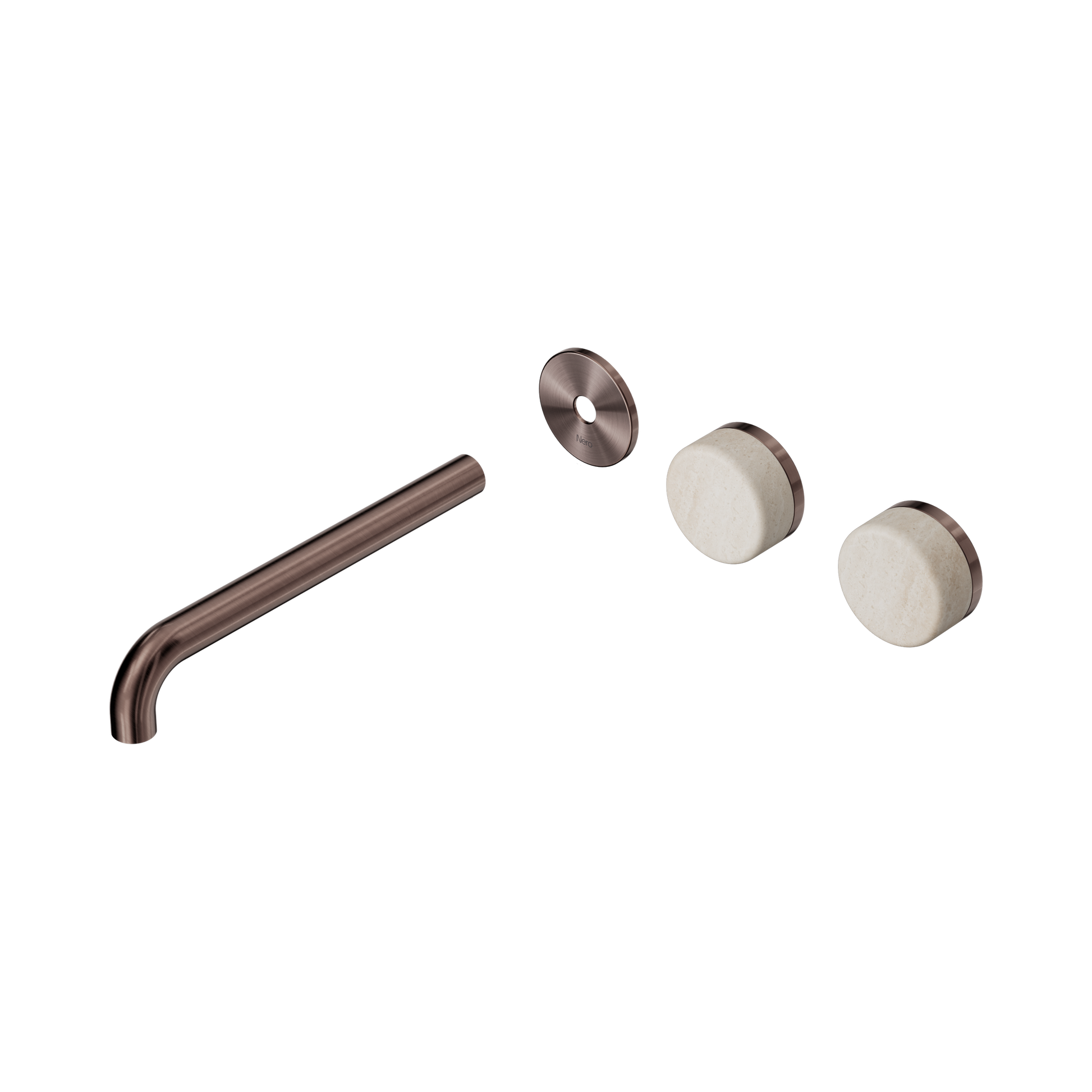 Nero Serenity Wall Basin Set 220mm Offset Spout With Rome Travertine Handle Trim Kit Only, Brushed Bronze