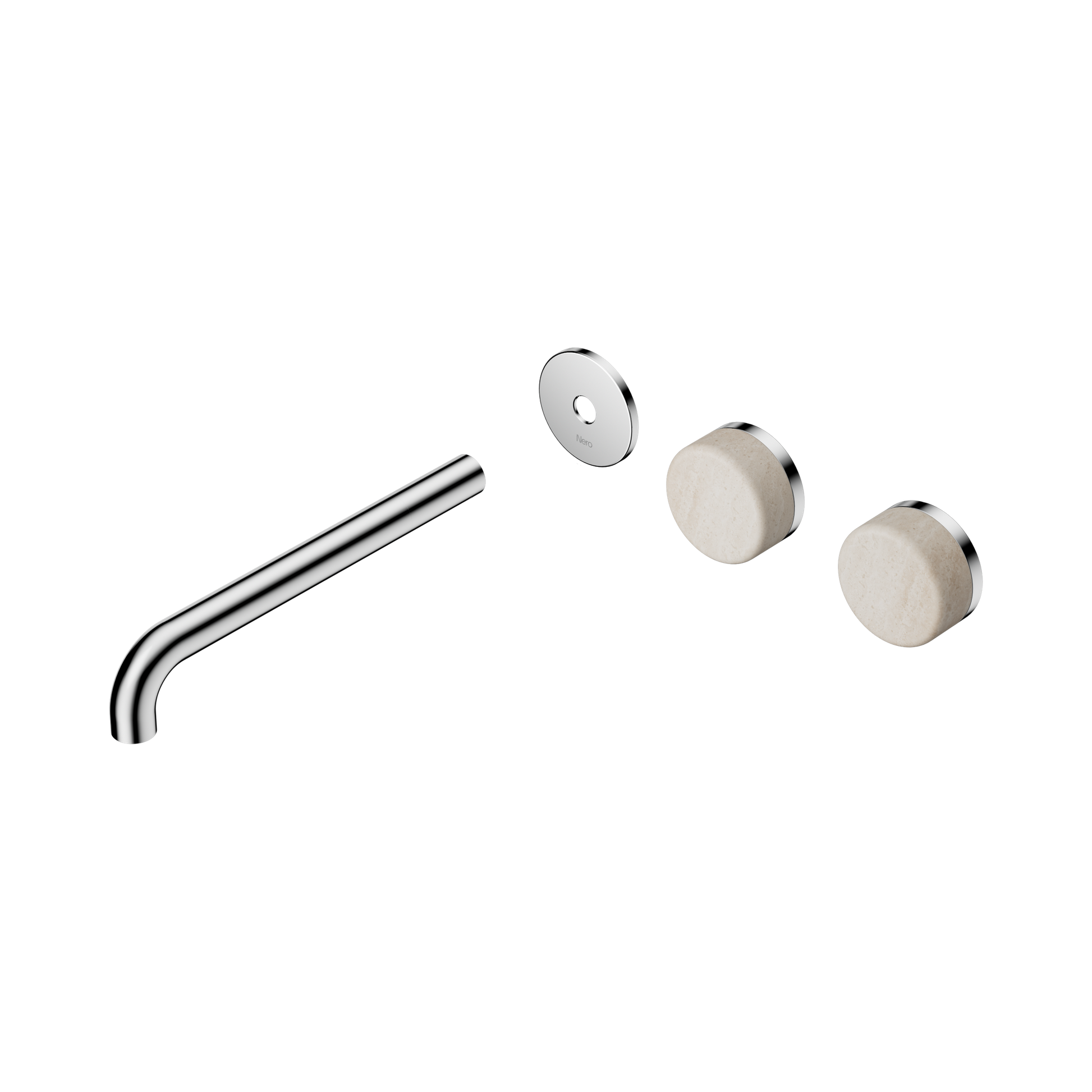 Nero Serenity Wall Basin Set 220mm Offset Spout With Rome Travertine Handle Trim Kit Only, Chrome