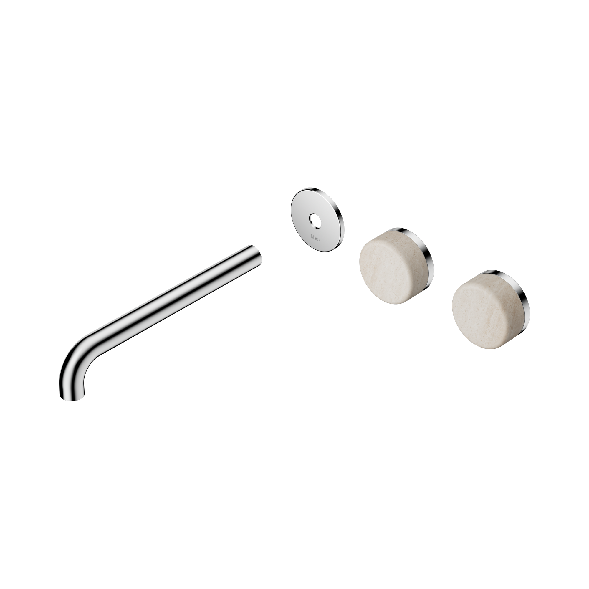 Nero Serenity Wall Basin Set 220mm Offset Spout With Rome Travertine Handle Trim Kit Only, Chrome