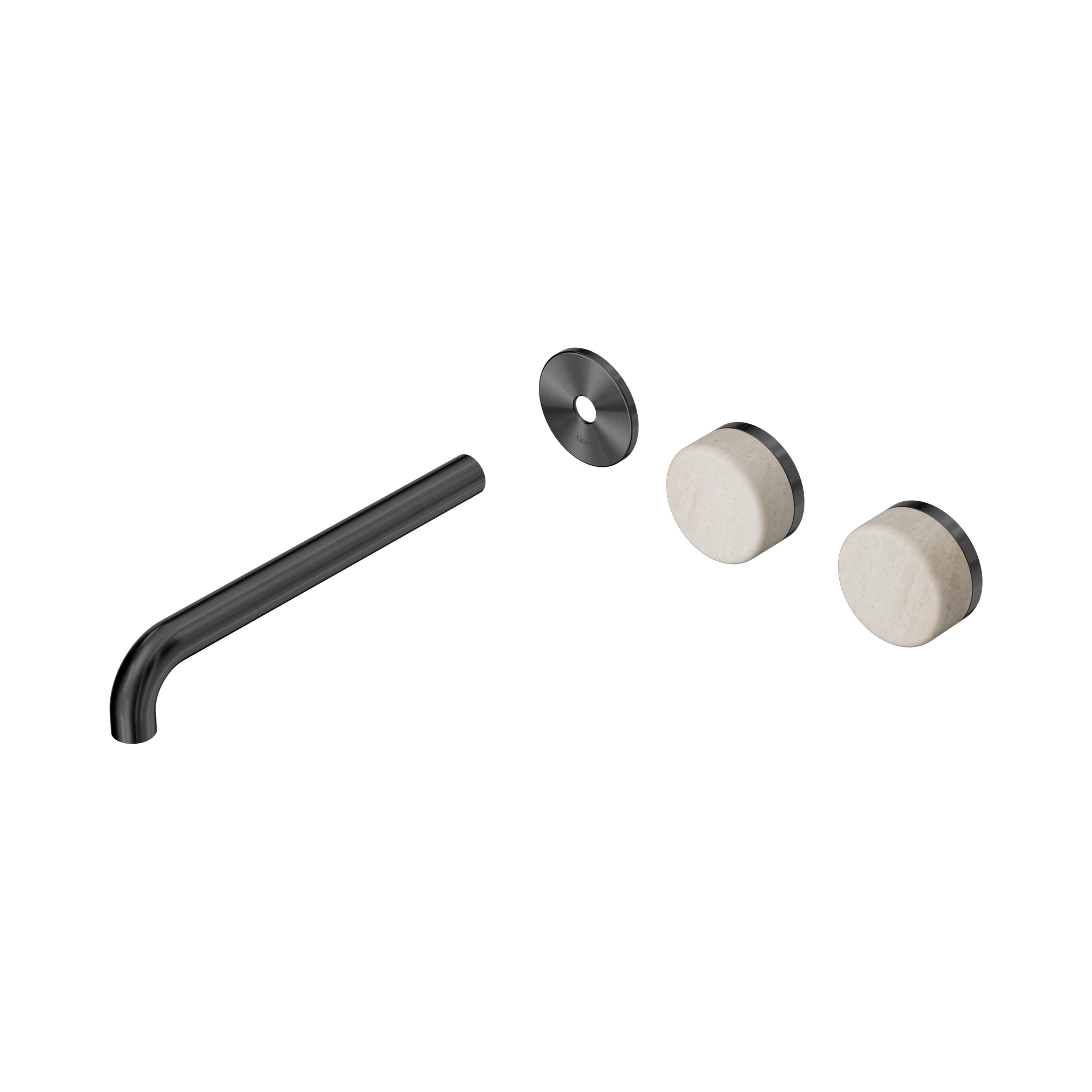 Nero Serenity Wall Basin Set 220mm Offset Spout With Rome Travertine Handle Trim Kit Only, Gun Metal