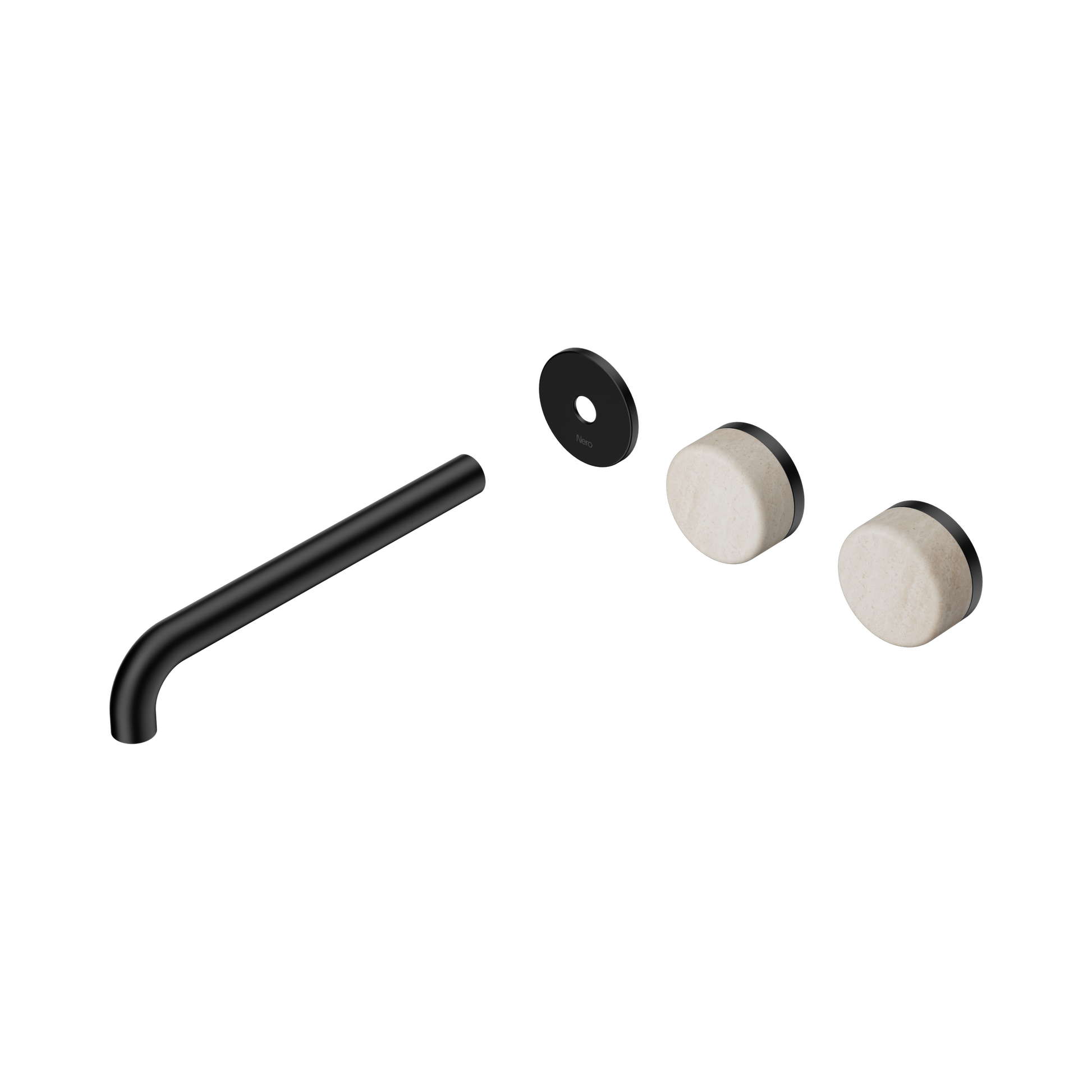Nero Serenity Wall Basin Set 220mm Offset Spout With Rome Travertine Handle Trim Kit Only, Matte Black