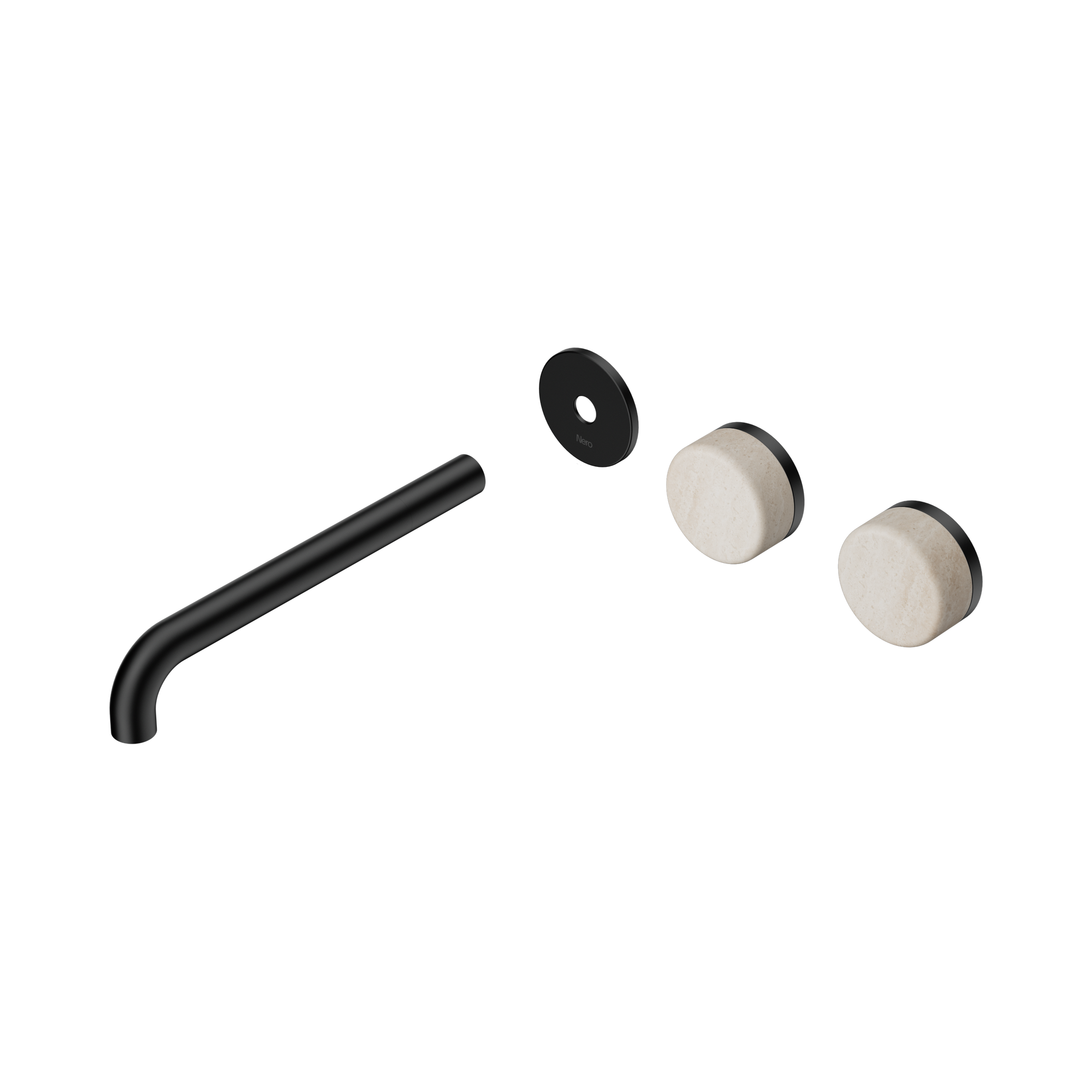 Nero Serenity Wall Basin Set 220mm Offset Spout With Rome Travertine Handle Trim Kit Only, Matte Black