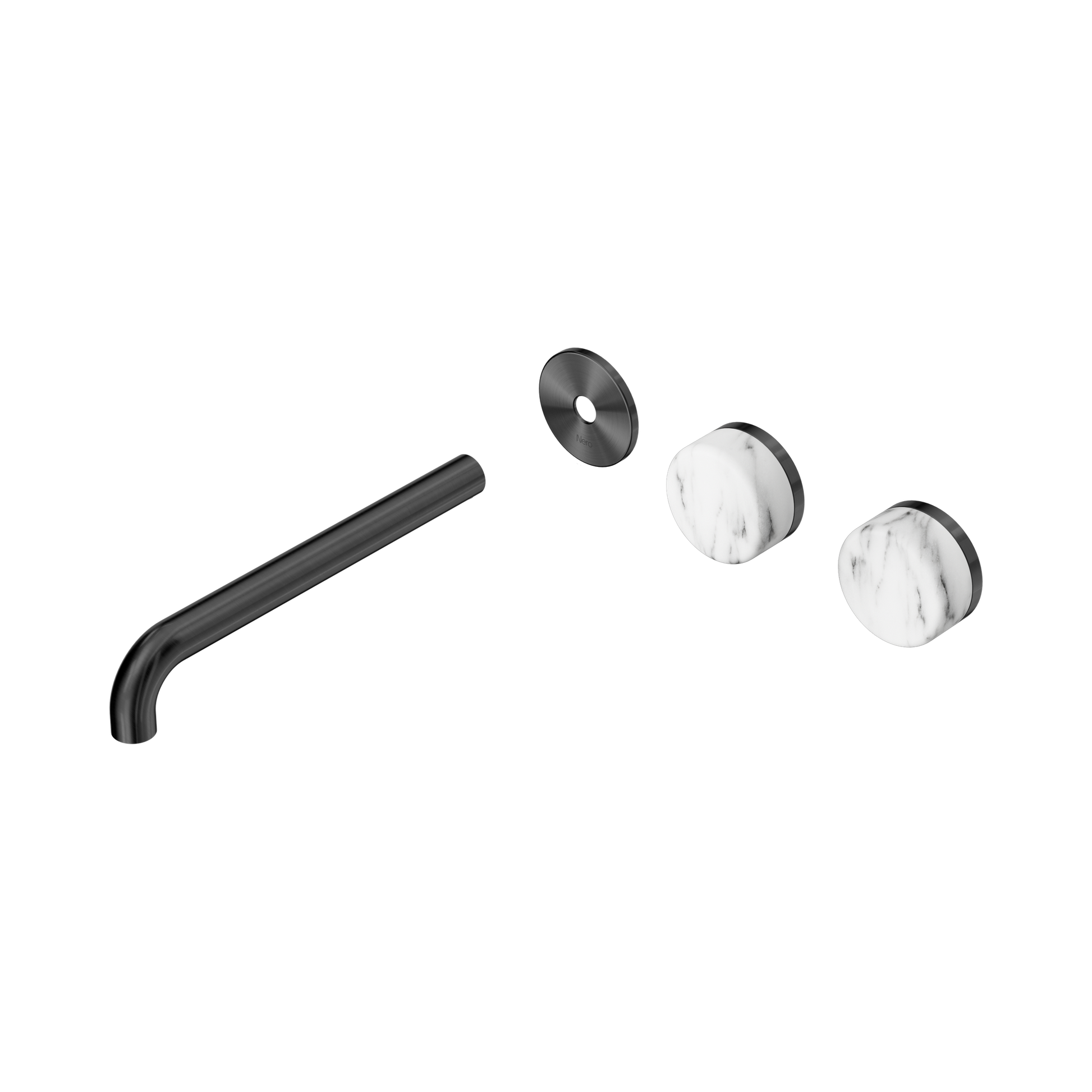 Nero Serenity Wall Basin Set 220mm Offset Spout With Arabescato Corchia Handle Trim Kit Only, Gun Metal