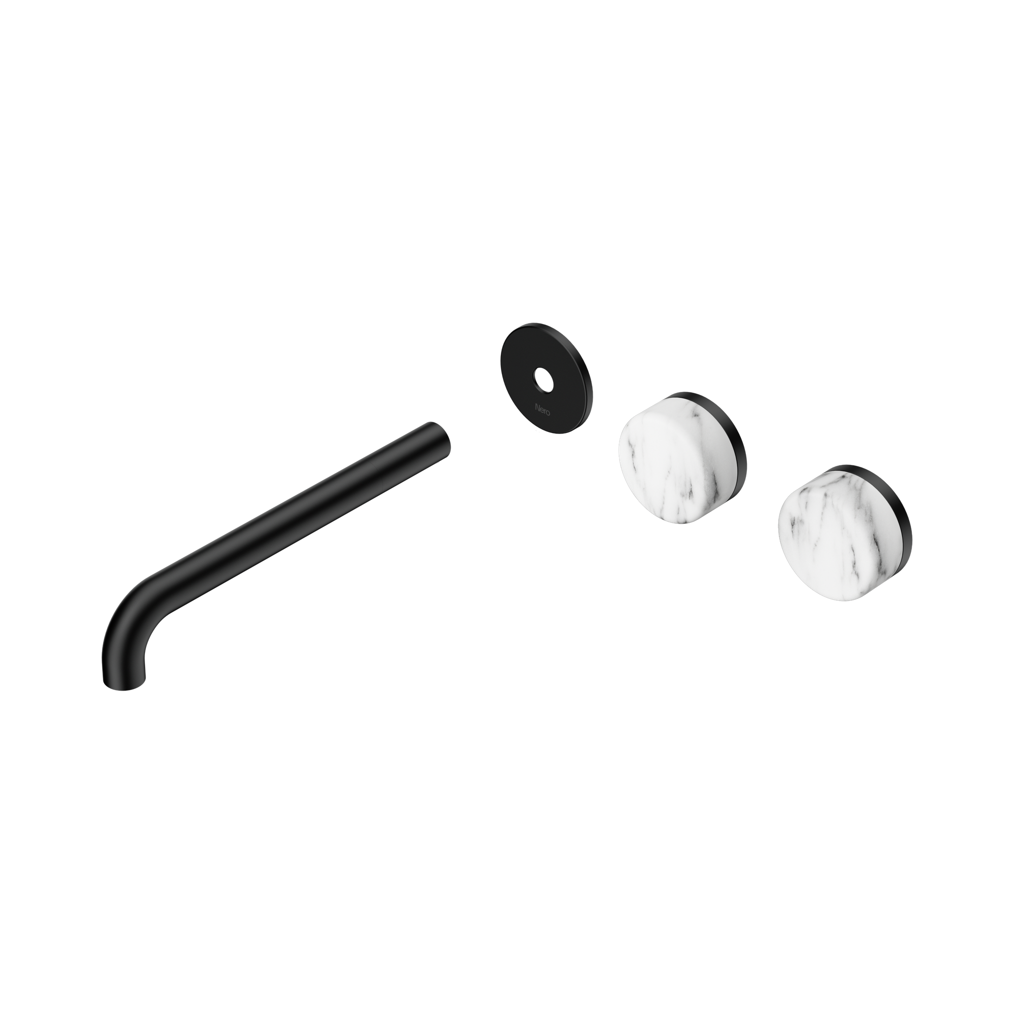 Nero Serenity Wall Basin Set 220mm Offset Spout With Arabescato Corchia Handle Trim Kit Only, Matte Black