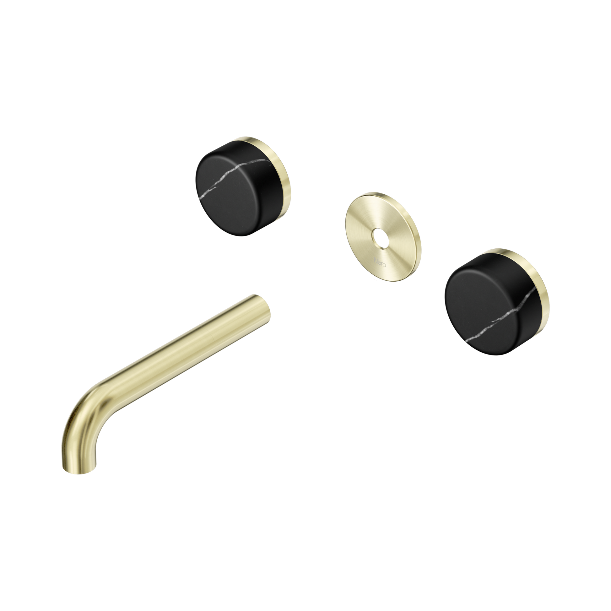 Nero Serenity Wall Basin Set 160mm Spout With Marquina Black Handle Trim Kit Only, Brushed Gold