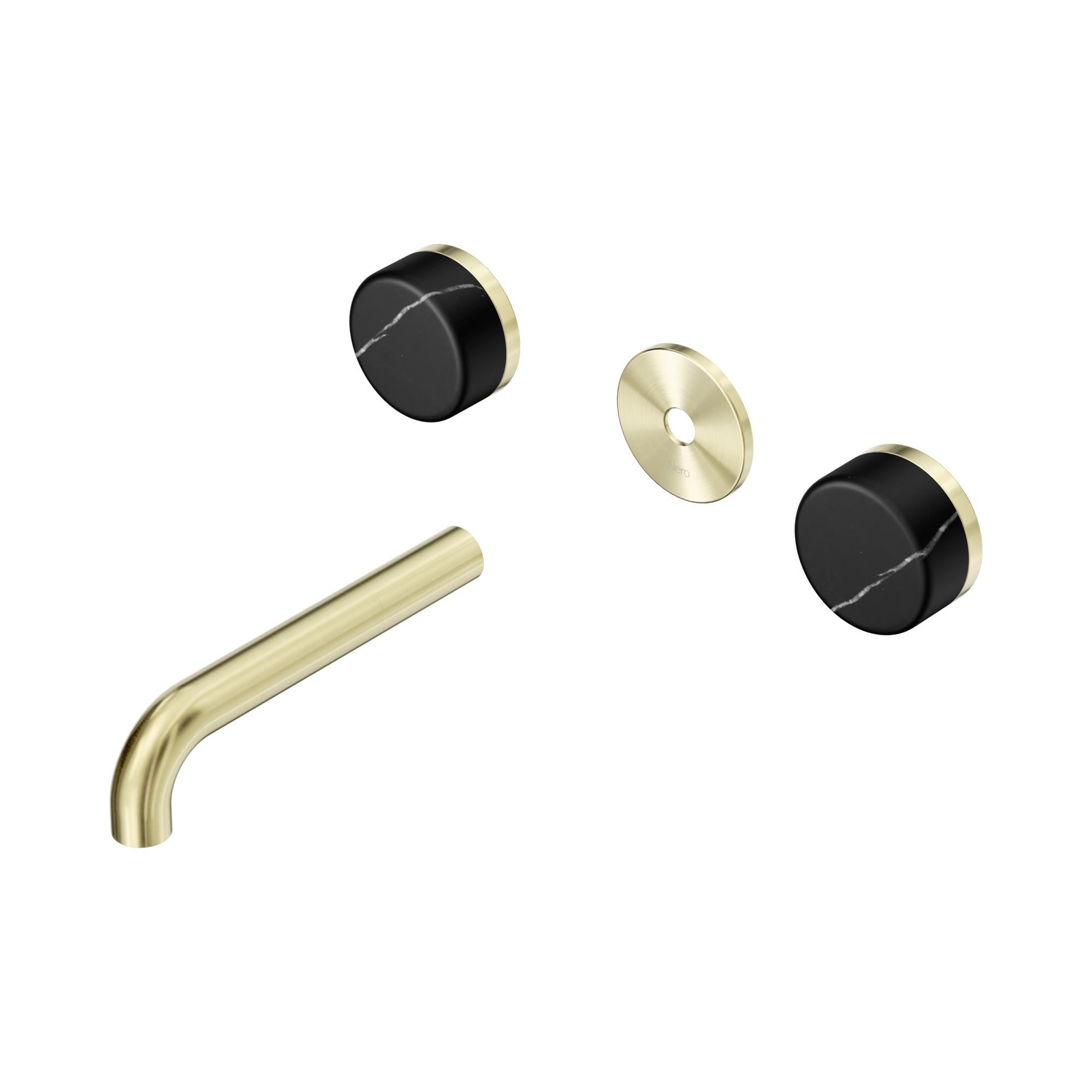 Nero Serenity Wall Basin Set 160mm Spout With Marquina Black Handle Trim Kit Only, Brushed Gold