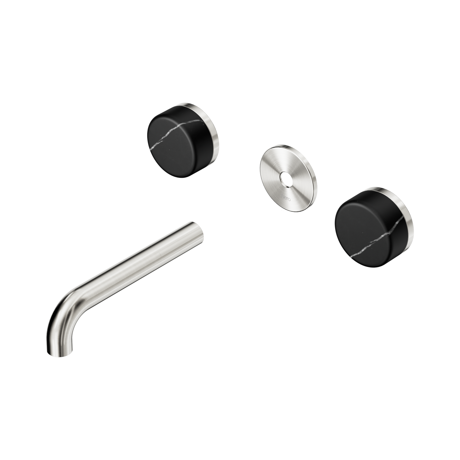 Nero Serenity Wall Basin Set 160mm Spout With Marquina Black Handle Trim Kit Only, Brushed Nickel