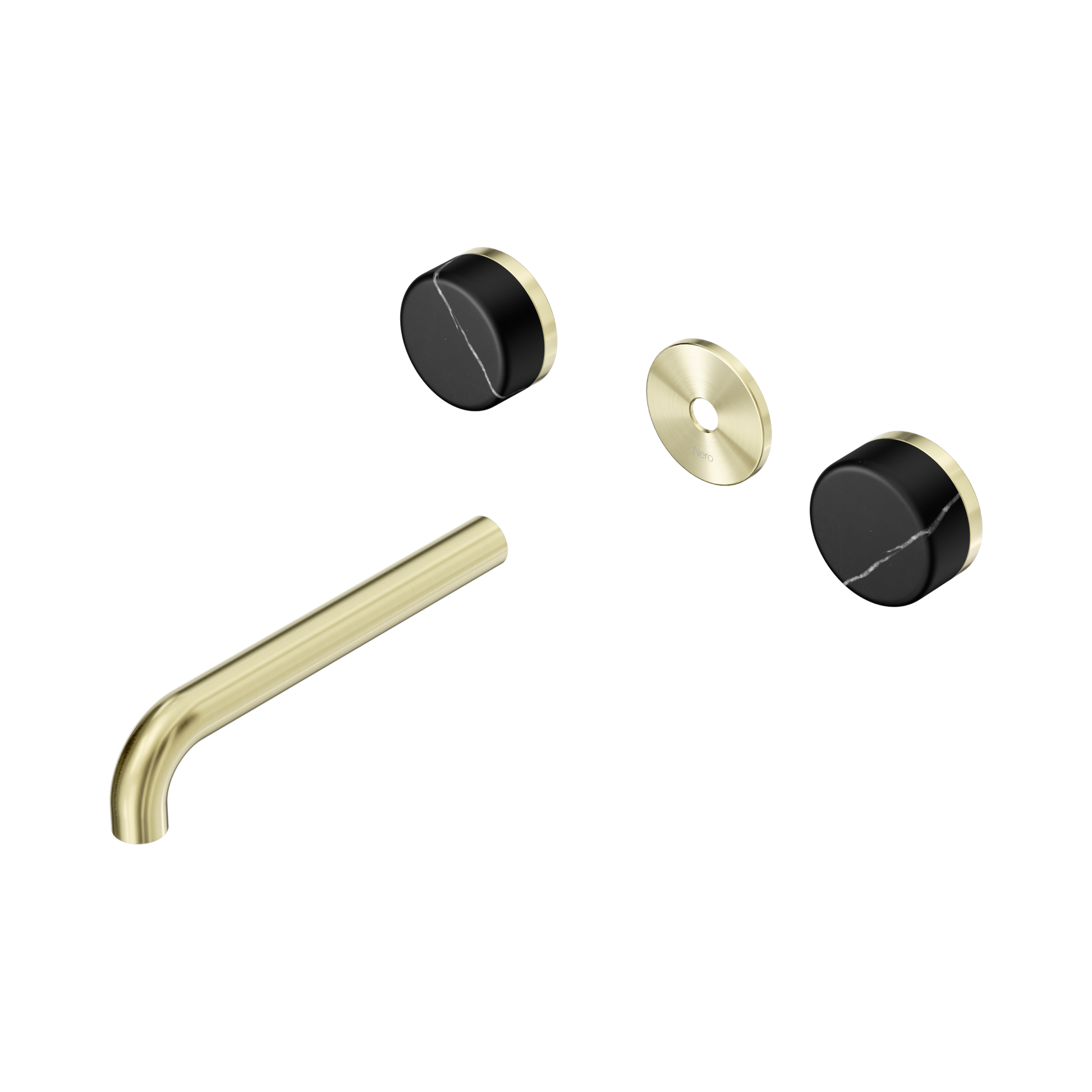 Nero Serenity Wall Basin Set 185mm Spout With Marquina Black Handle Trim Kit Only, Brushed Gold