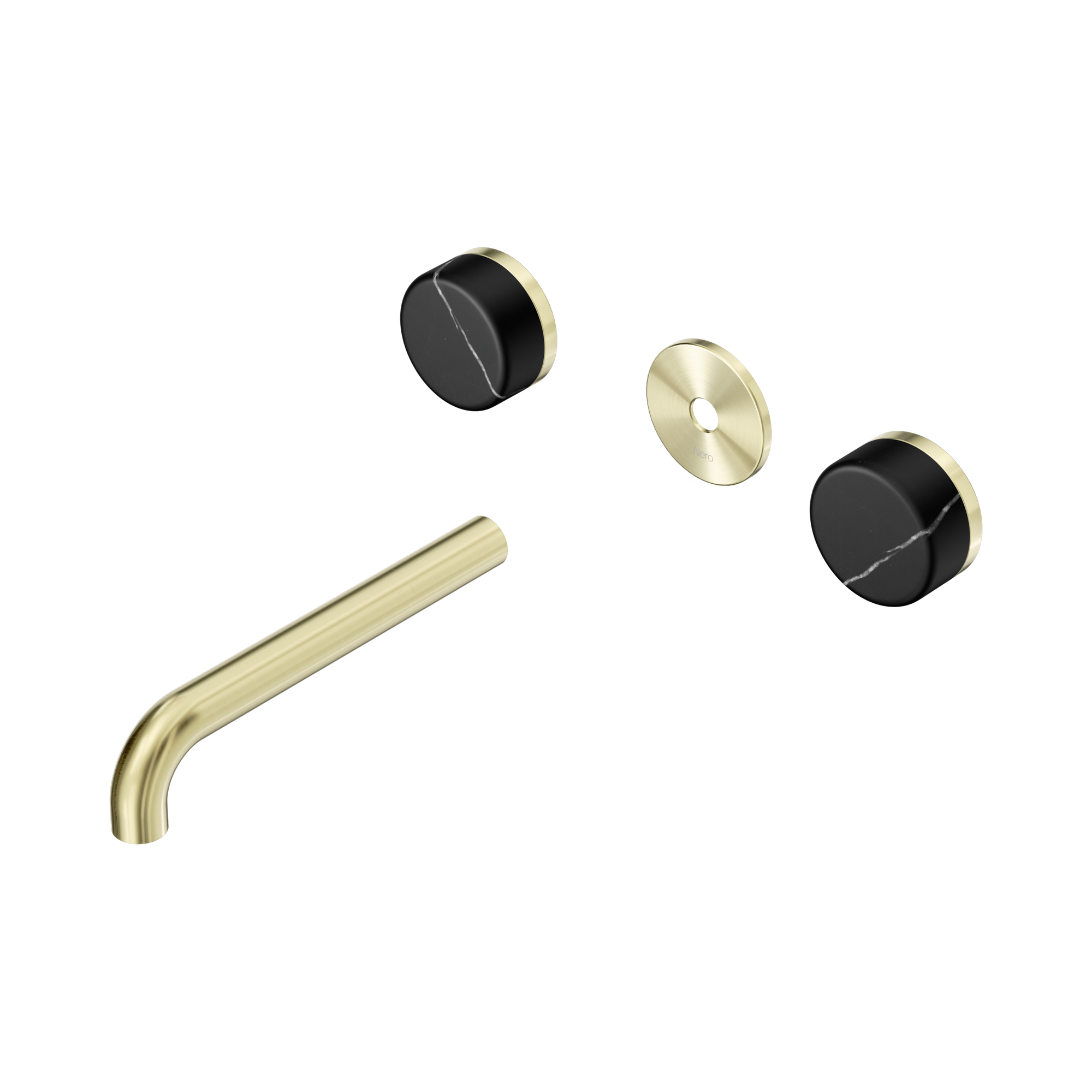 Nero Serenity Wall Basin Set 185mm Spout With Marquina Black Handle Trim Kit Only, Brushed Gold