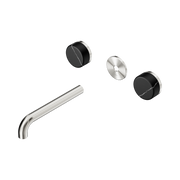 Nero Serenity Wall Basin Set 185mm Spout With Marquina Black Handle Trim Kit Only, Brushed Nickel