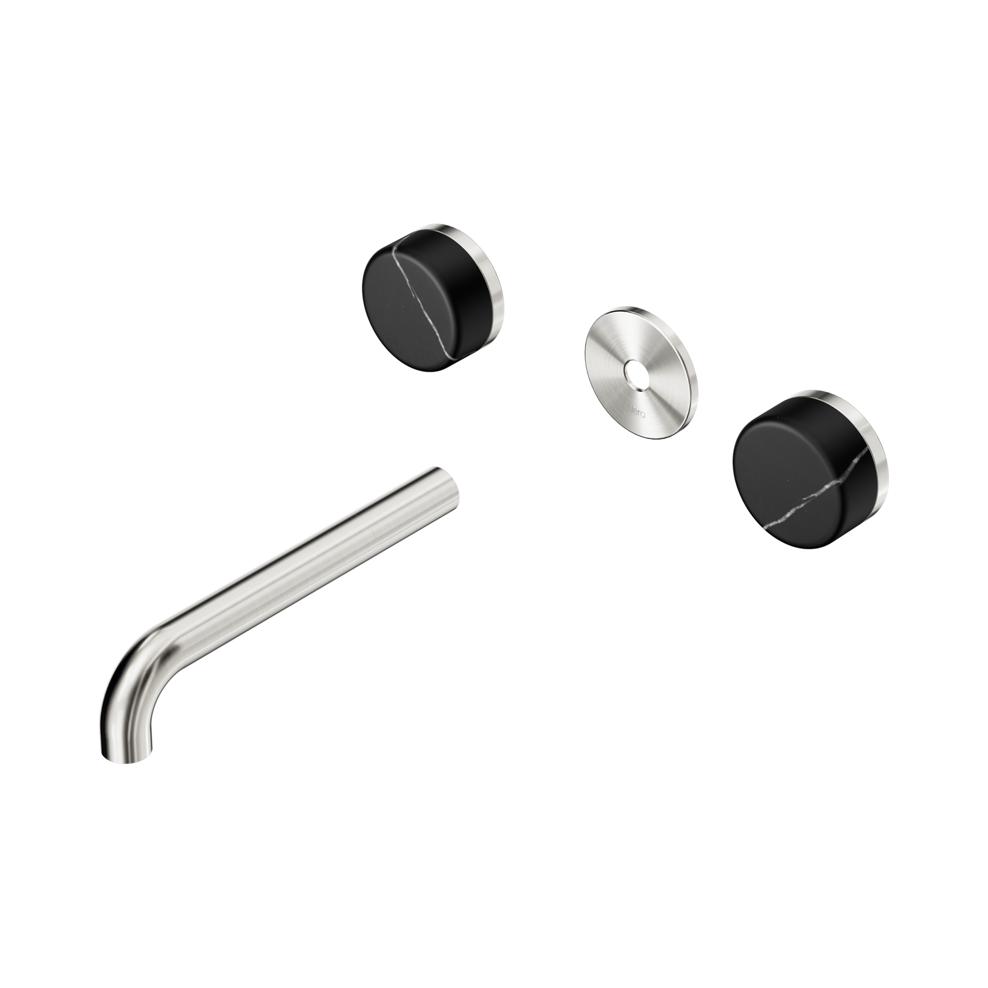 Nero Serenity Wall Basin Set 185mm Spout With Marquina Black Handle Trim Kit Only, Brushed Nickel