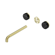Nero Serenity Wall Basin Set 220mm Spout With Marquina Black Handle Trim Kit Only, Brushed Gold