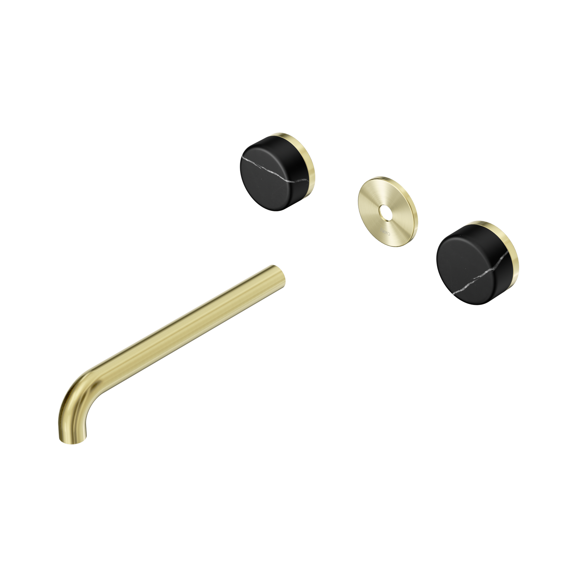 Nero Serenity Wall Basin Set 220mm Spout With Marquina Black Handle Trim Kit Only, Brushed Gold
