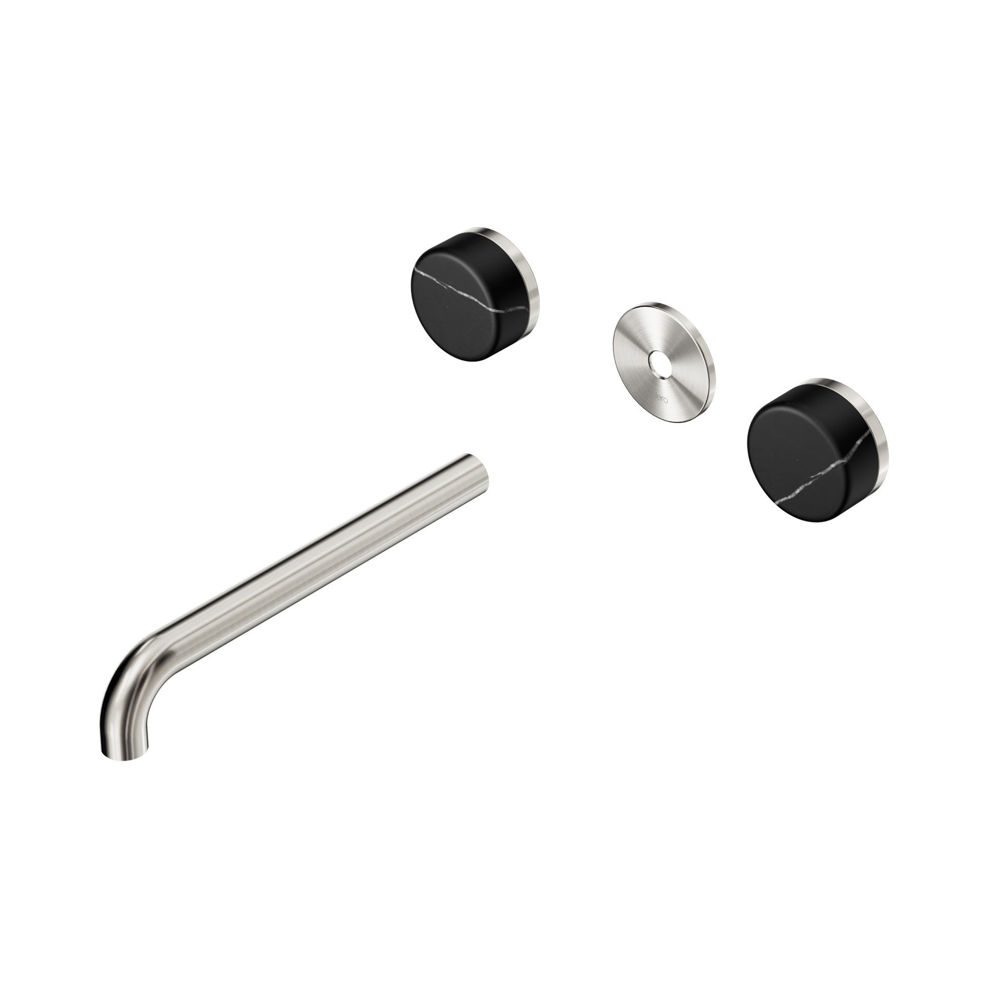 Nero Serenity Wall Basin Set 220mm Spout With Marquina Black Handle Trim Kit Only, Brushed Nickel