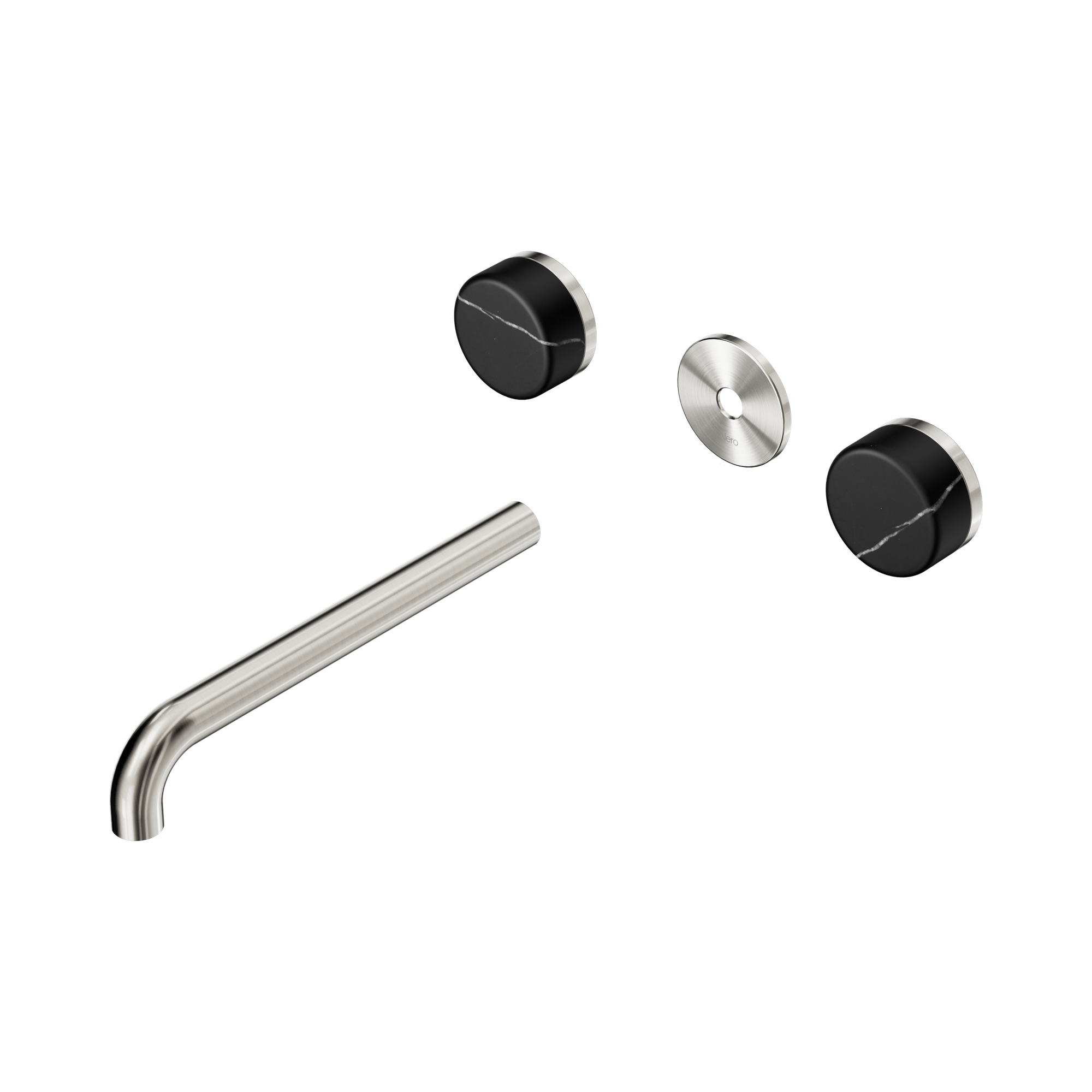 Nero Serenity Wall Basin Set 220mm Spout With Marquina Black Handle Trim Kit Only, Brushed Nickel