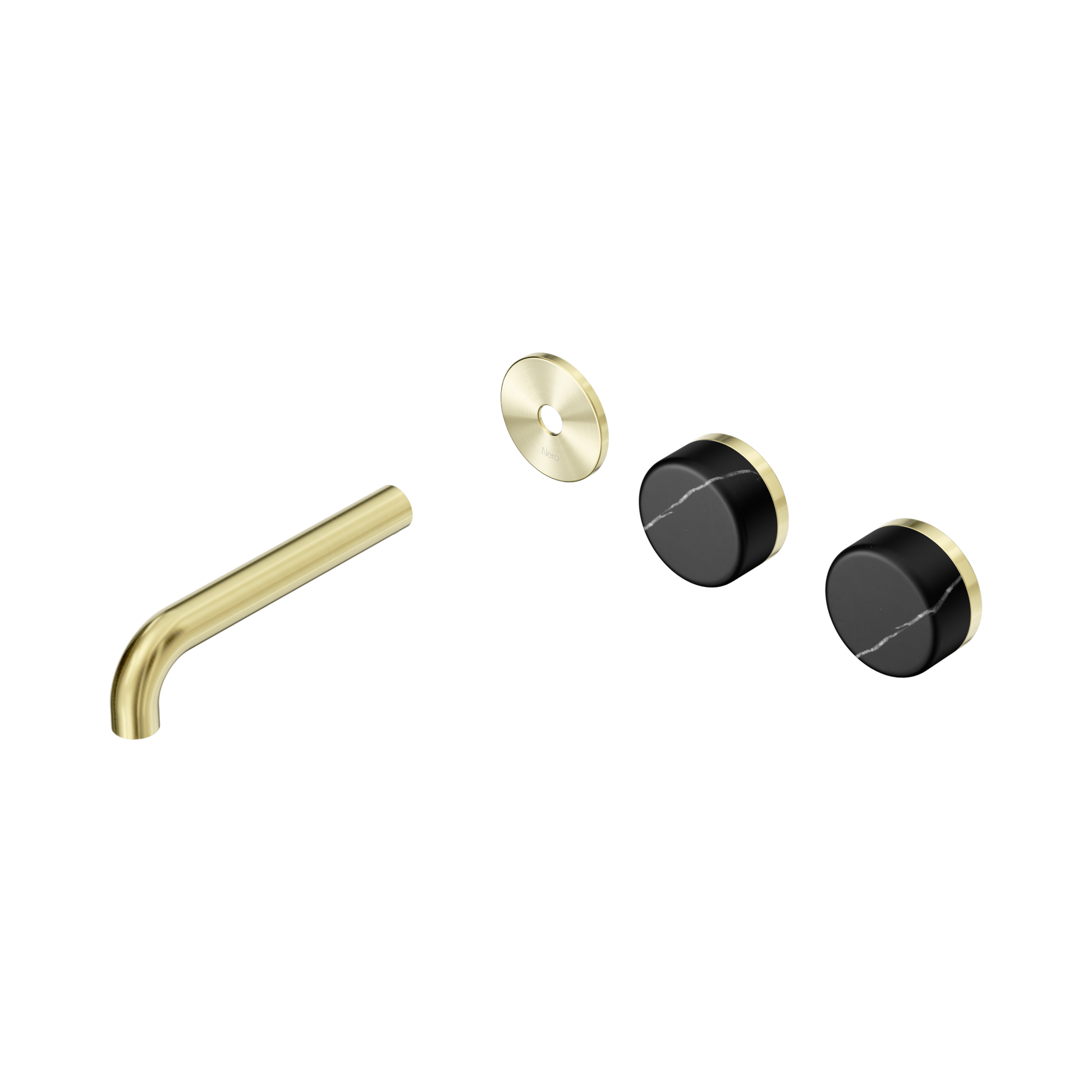 Nero Serenity Wall Basin Set 160mm Offset Spout With Marquina Black Handle Trim Kit Only, Brushed Gold