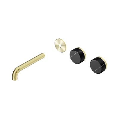 Nero Serenity Wall Basin Set 160mm Offset Spout With Marquina Black Handle Trim Kit Only, Brushed Gold