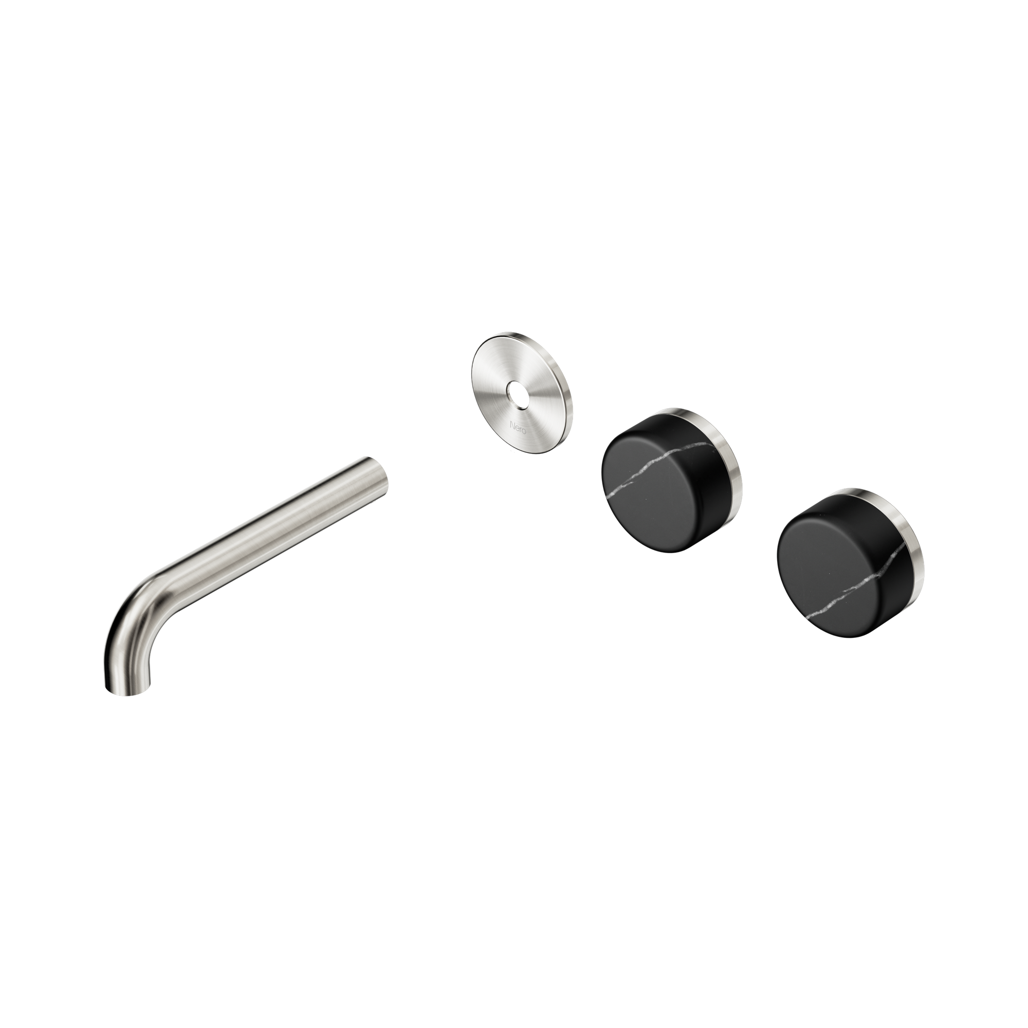 Nero Serenity Wall Basin Set 160mm Offset Spout With Marquina Black Handle Trim Kit Only, Brushed Nickel